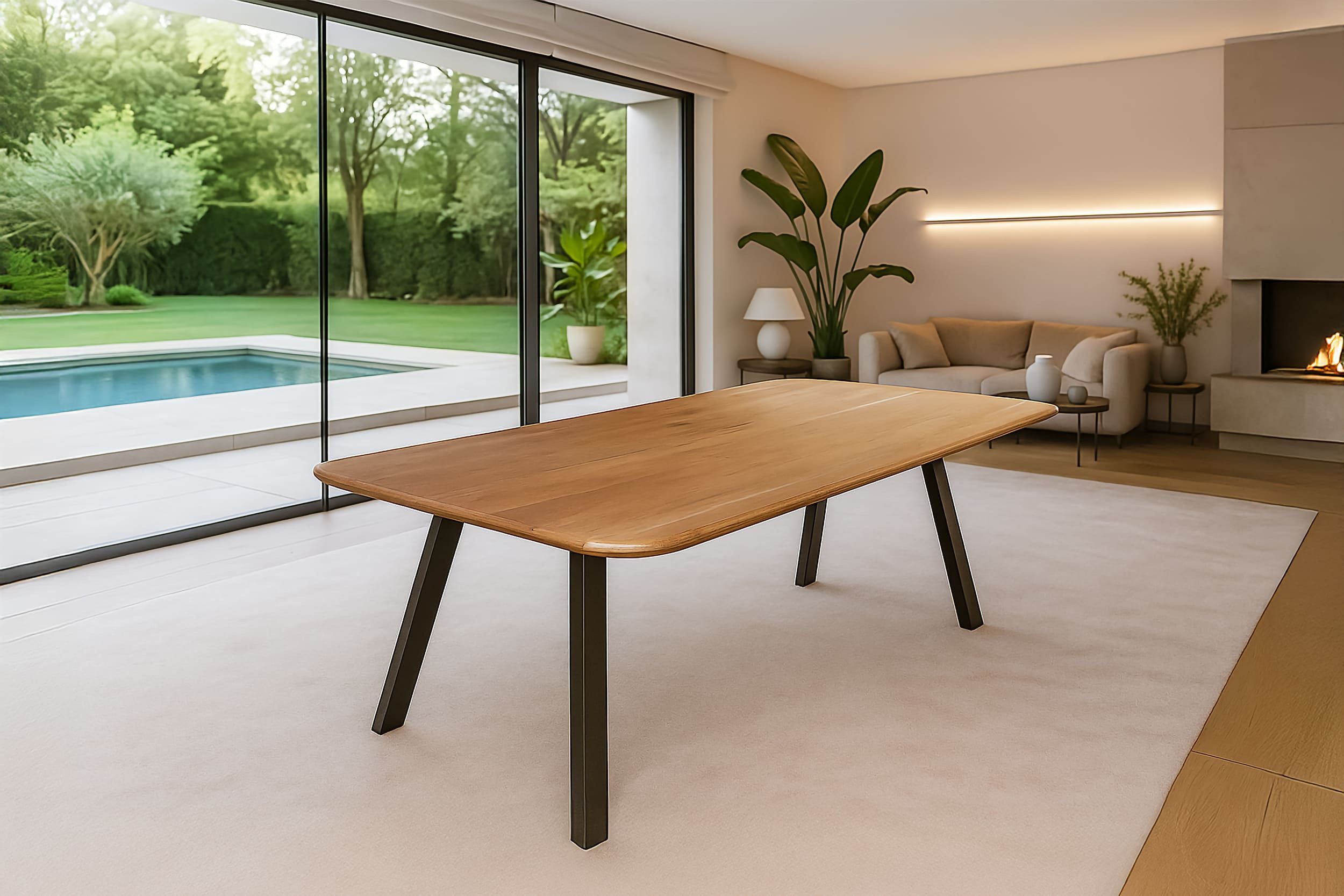 LC Home Wohnzimmertisch LC Home Esstisch Akazie Metallgestell Akazienholz Massivholz