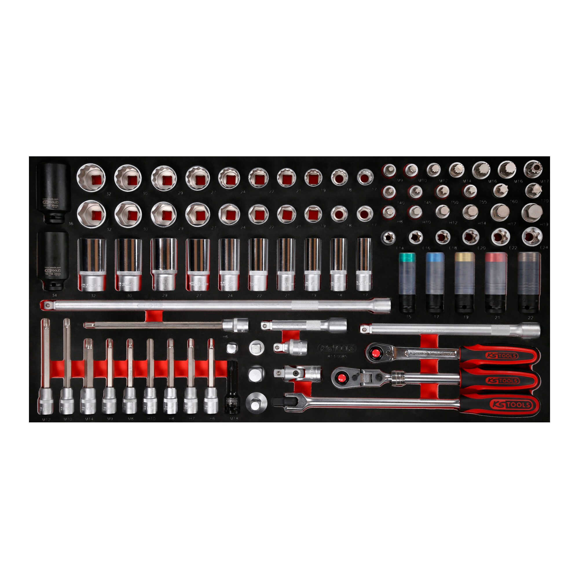 KS Tools Bit- und Steckschlüsselset KS Tools 1/2" Steckschlüssel-Satz in Schaumstoffeinlage, 85-tlg