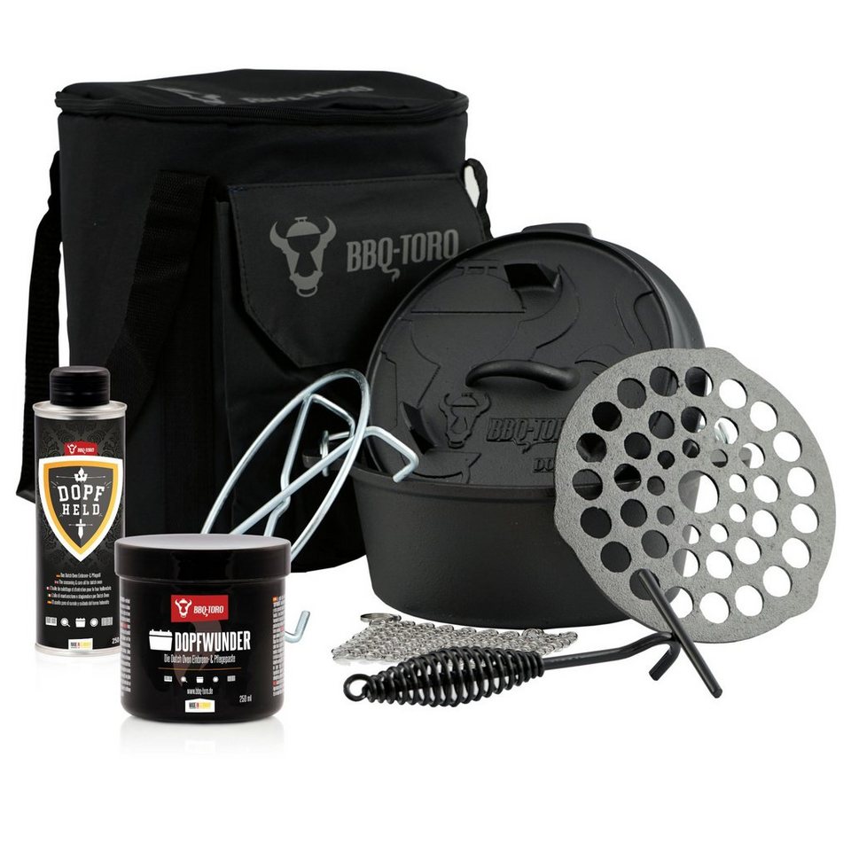 BBQ-Toro Grilltopf 8-teiliges Dutch Oven Starterset mit 4,2 Liter DO und  Zubehör, Gusseisen (Set, 8-tlg)