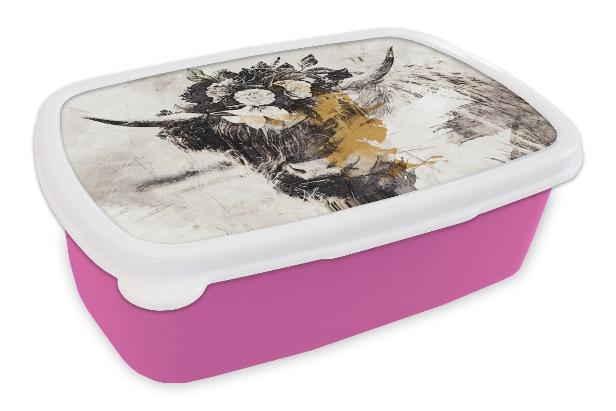 Gold (2-tlg), Weiß Highlander - Mädchen, Kinder, Schottischer - Brotbox Lunchbox für Snackbox, Brotdose Kunststoff rosa MuchoWow Erwachsene, - Farbe, Kunststoff,