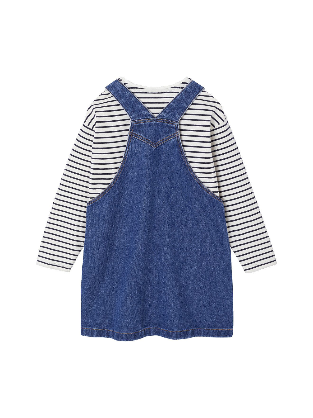 vertbaudet Kleid & Hose Mädchen-Set: Latzkleid aus Denim & Streifenshirt – Bild 4 von 5