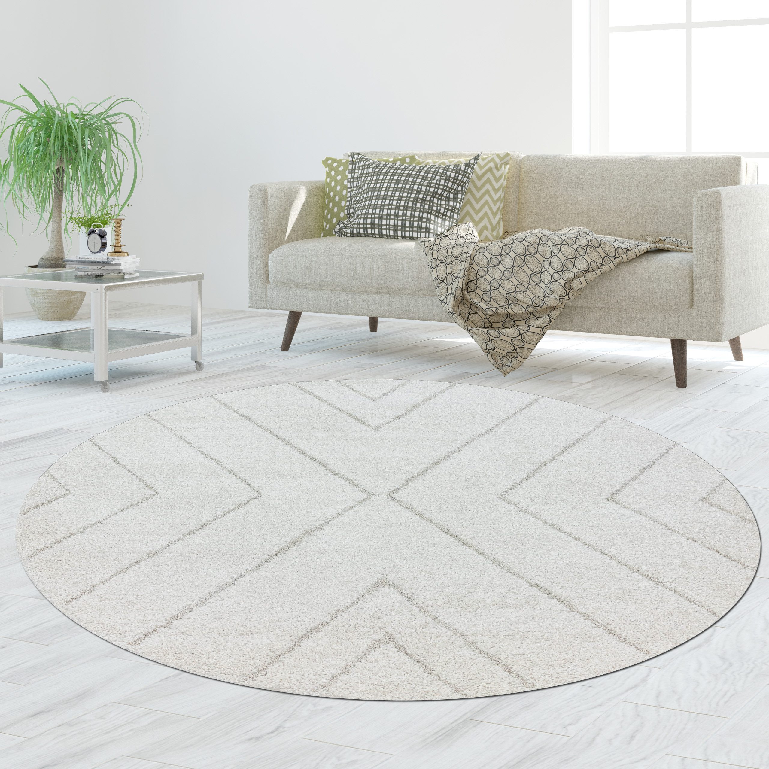 TeppichHome24 Teppich 3D-Teppich mit skandinavischem Flair in Weiß, Creme-beige, rund, Höhe: 30 mm
