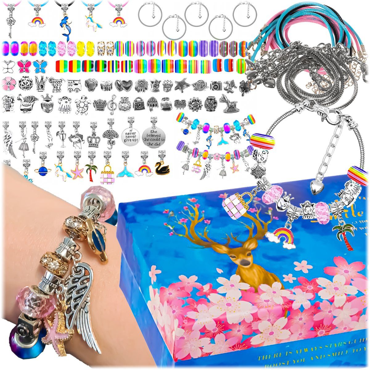 Realb2b Bastel-Armband Schmuck Bastelset Kinder 112 Teile Perlen DIY Armband Set bunt, Bunte Perlen DIY Schmuckset Kinder Armband Halskette kreativ Set