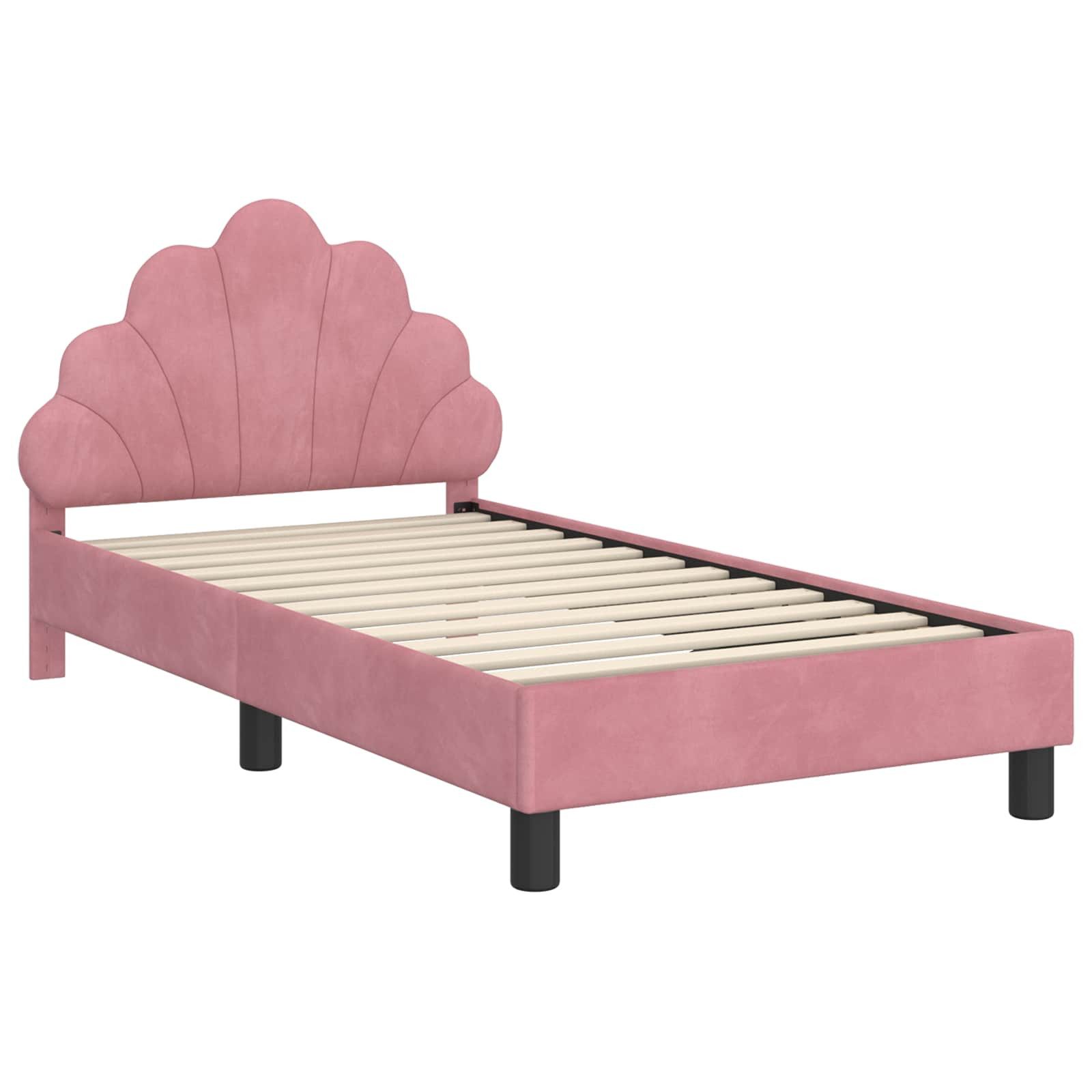 vidaXL Bett Kinderbettgestell mit Kopfteil Rosa 80 x 160 cm Samt (1-tlg) – Bild 4 von 5