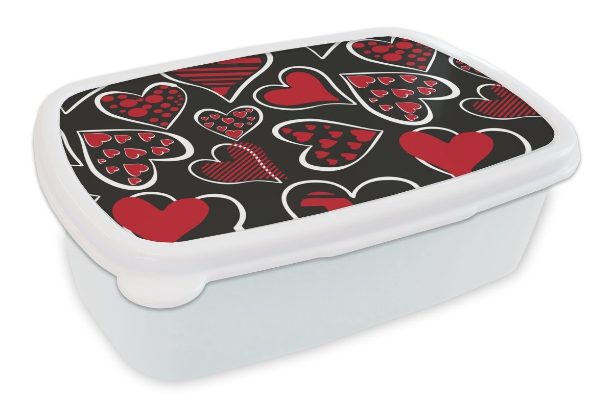 MuchoWow Lunchbox Mädchen - Herz - Liebe - Muster - Mädchen - Kinder - Kind, Kunststoff, (2-tlg), Brotbox für Kinder und Erwachsene, Brotdose, für Jungs und Mädchen weiß