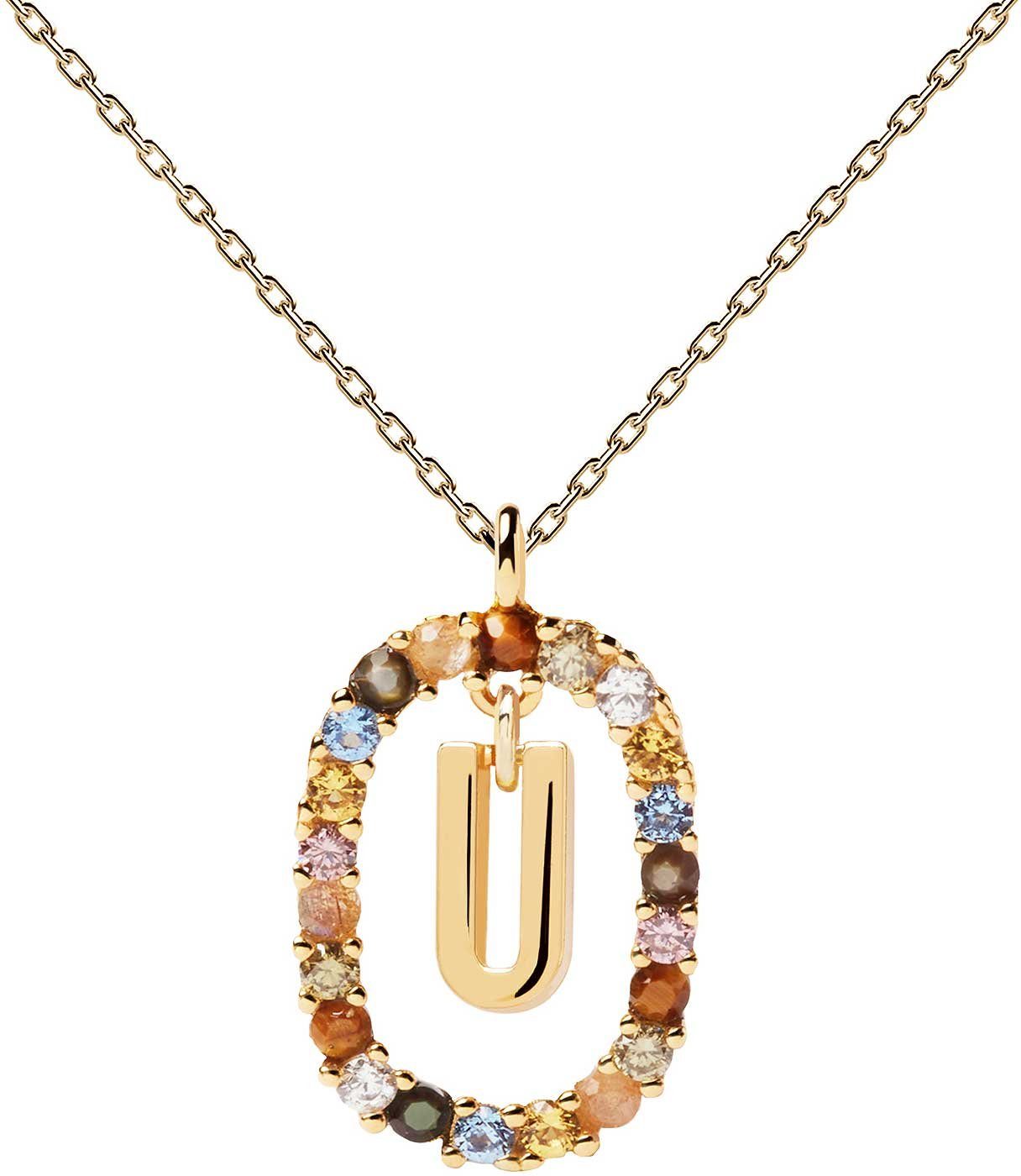 PDPAOLA Kette mit Anhänger Buchstabe U Halskette - Silber 925, 18K Goldplattierung