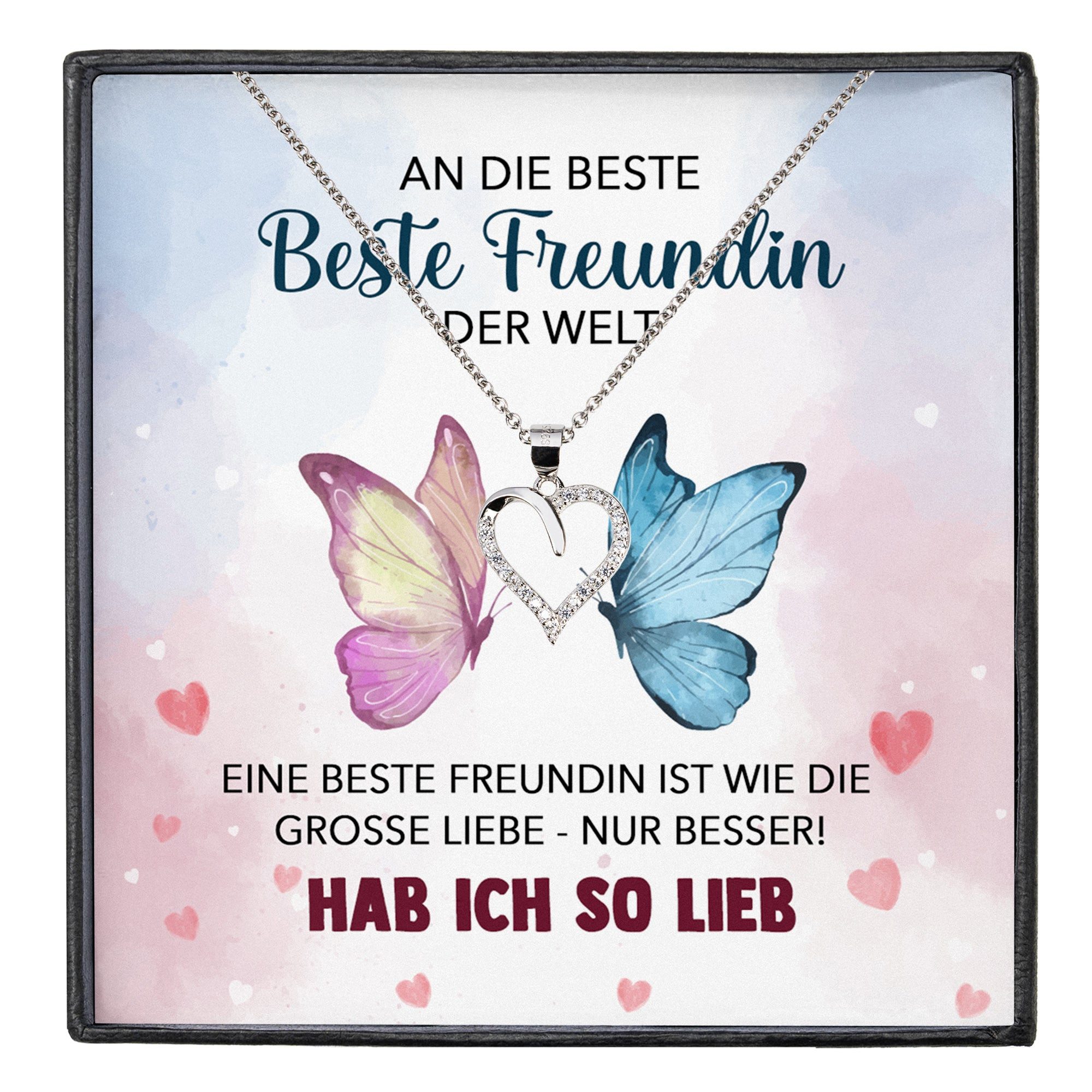 22Feels Schmuckset Beste Freundin Geschenk Bestie BFFs Frauen Mädchen Herz Halskette (inkl. Geschenktasche, Karte, Poliertuch, Beutel), Silber 925/000, Karte Made In Germany