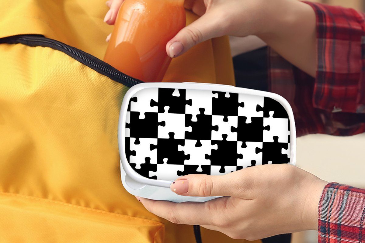 Kinder MuchoWow Mädchen Muster, Lunchbox Puzzle Kunststoff, - - für Brotdose, und Schach Erwachsene, Brotbox für (2-tlg), Jungs weiß und