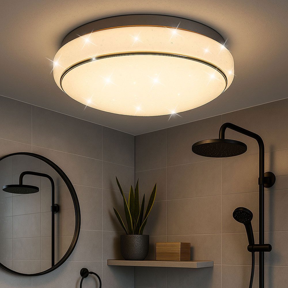 Briloner Leuchten LED Deckenleuchte, LED-Leuchtmittel fest verbaut, Kaltweiß, Warmweiß, Neutralweiß, Tageslichtweiß, Farbwechsel, Deckenlampe Badezimmerleuchte LED CCT dimmbar Sterneneffekt D 28 cm