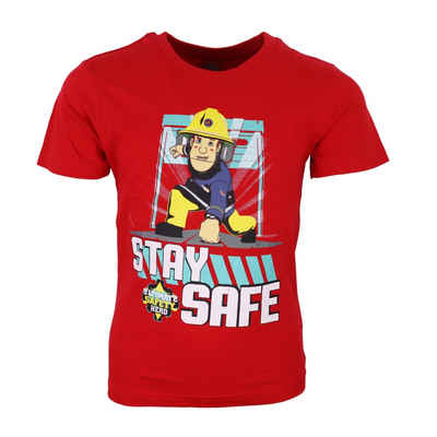 Feuerwehrmann Sam Kurzarmshirt Feuerwehrmann Sam Kinder Jungen T-Shirt Gr. 98 bis 128, 100% Baumwolle, Rot oder Weiß