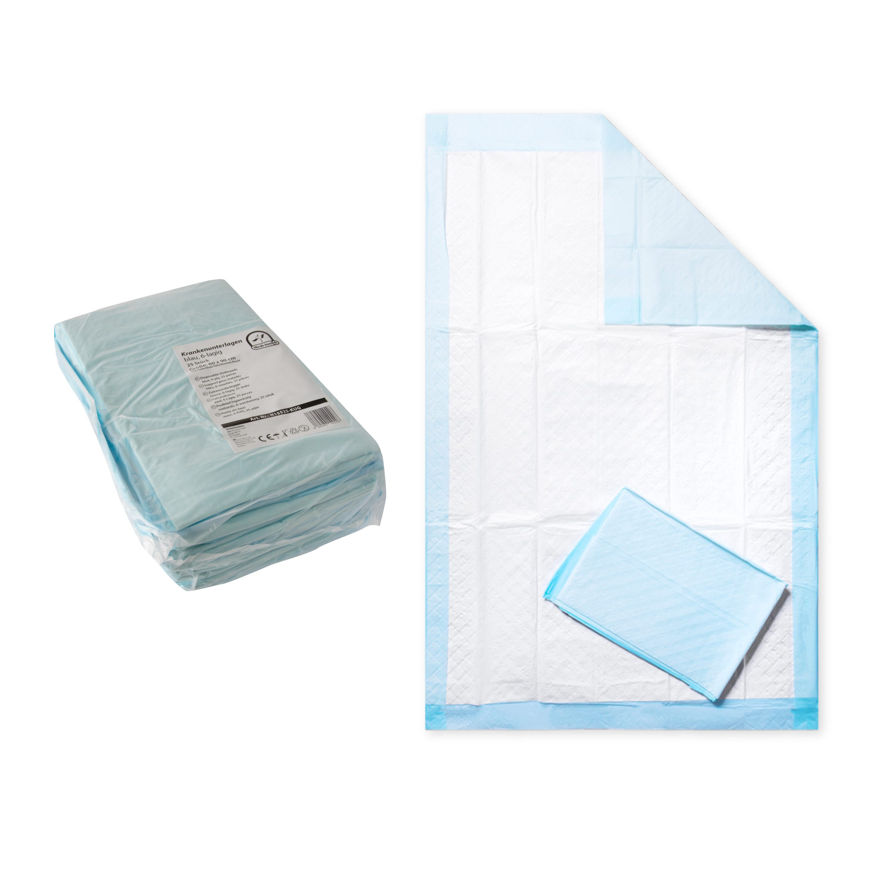 Inkontinenzauflage Krankenunterlagen 60 x 90 cm 6-lagig 25er Pack Medi-Inn