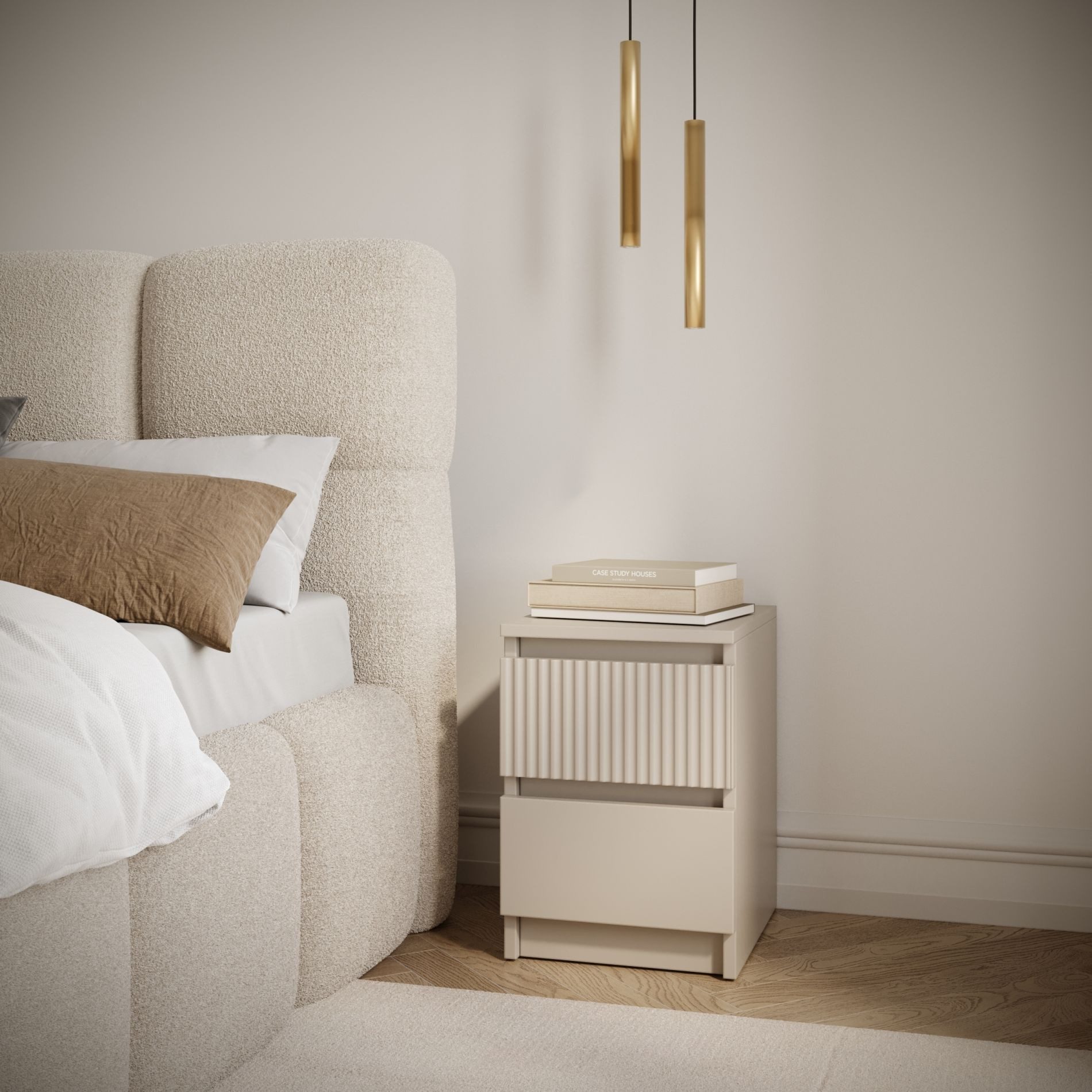 Selsey Nachttisch SANDIA, mit zwei Schubladen und geriffelter Front, 30 cm, Kaschmirgrau