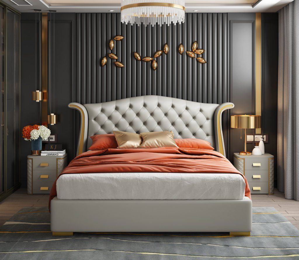 JVmoebel Bett, Luxus Schlafzimmer Doppelbett Bett 180x200cm Neu Hotel Leder