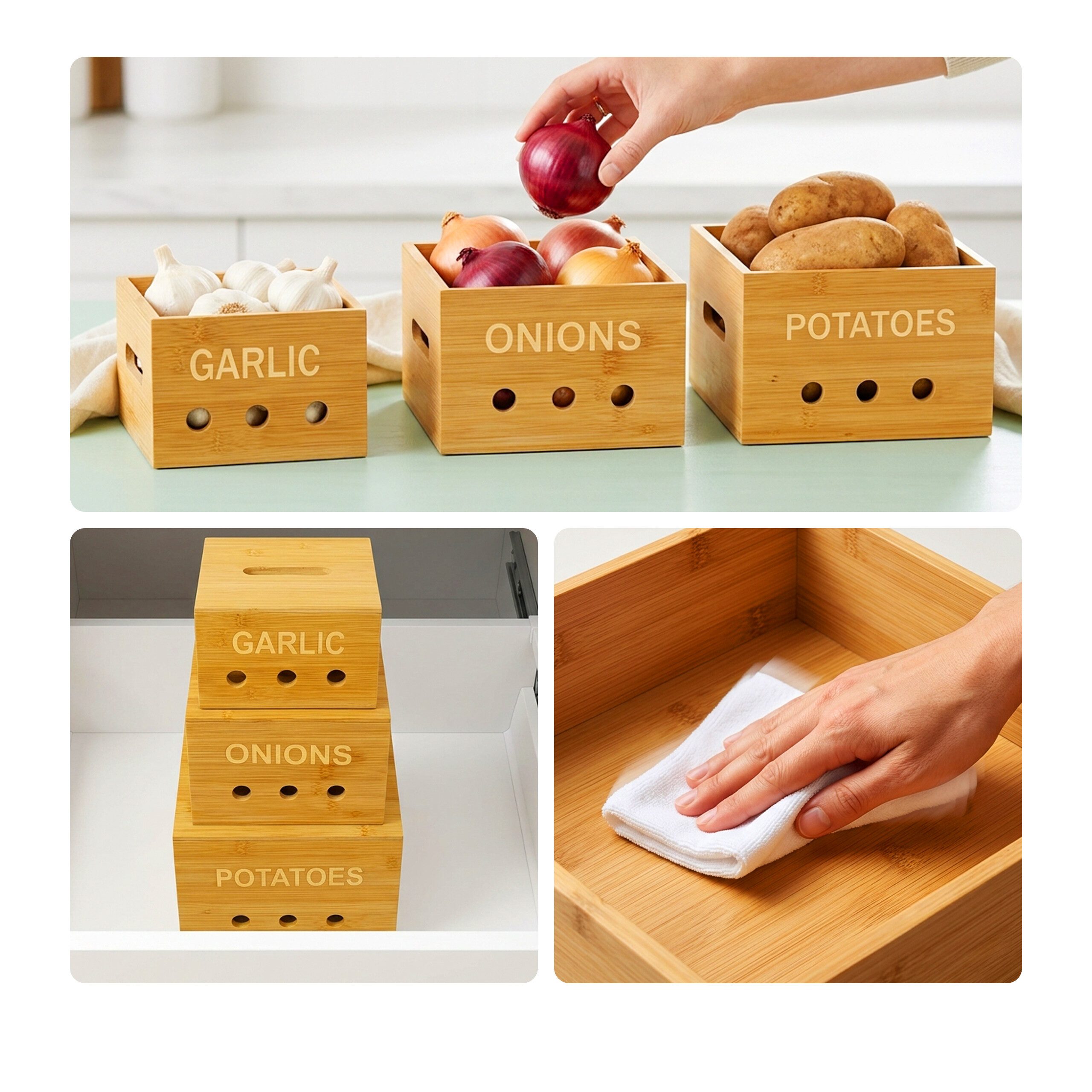 relaxdays Kartoffelkiste Bambus Aufbewahrungsboxen für Küche