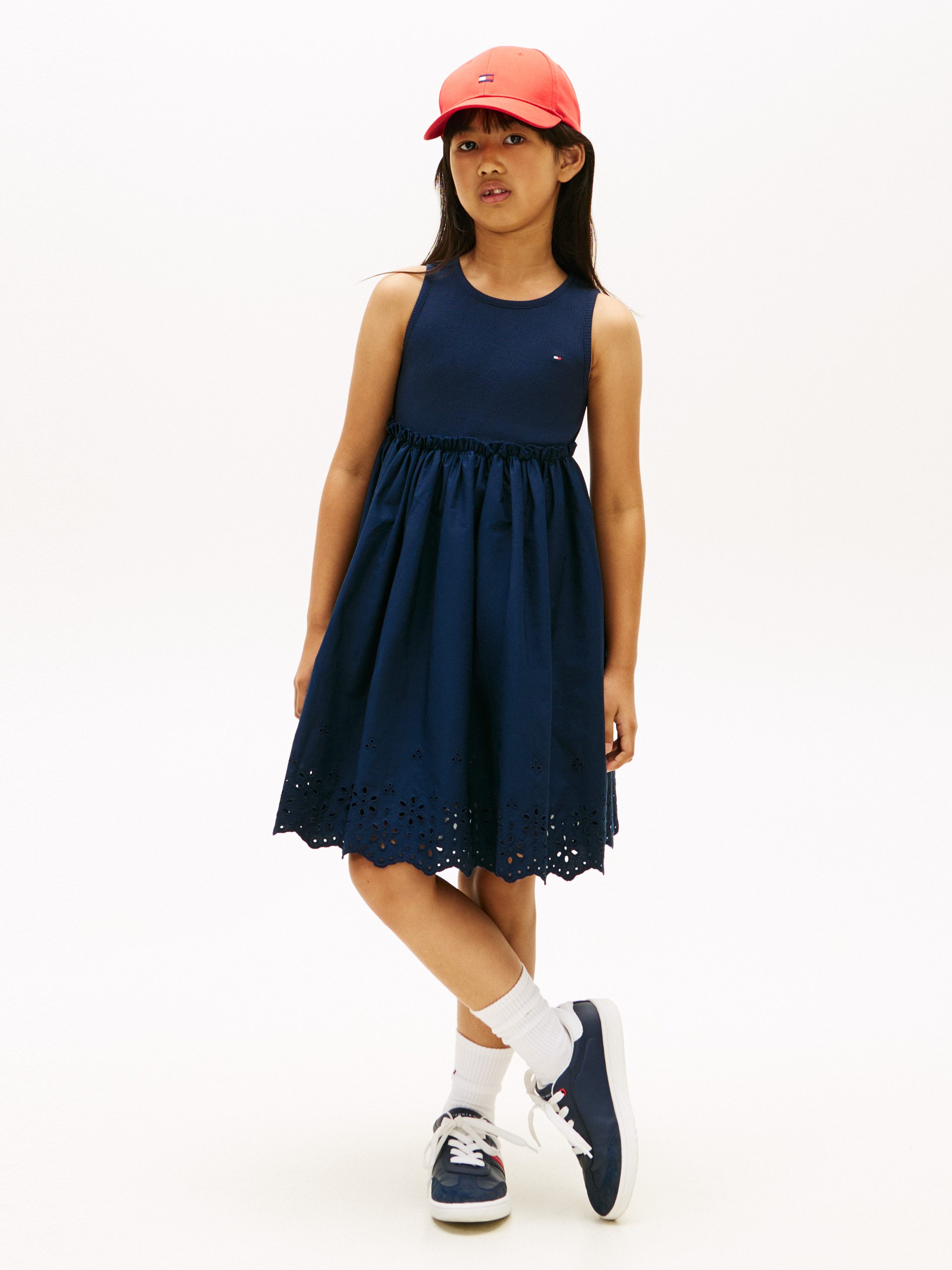 Tommy Hilfiger A-Linien-Kleid BRODERIE ANGLAISE COMBI DRESS Kinder bis 16 Jahre, knielang, mit Lochstickerei
