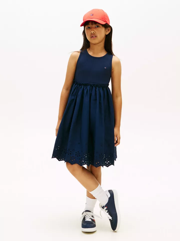 Tommy Hilfiger A-Linien-Kleid BRODERIE ANGLAISE COMBI DRESS Kinder bis 16 Jahre, knielang, mit Lochstickerei