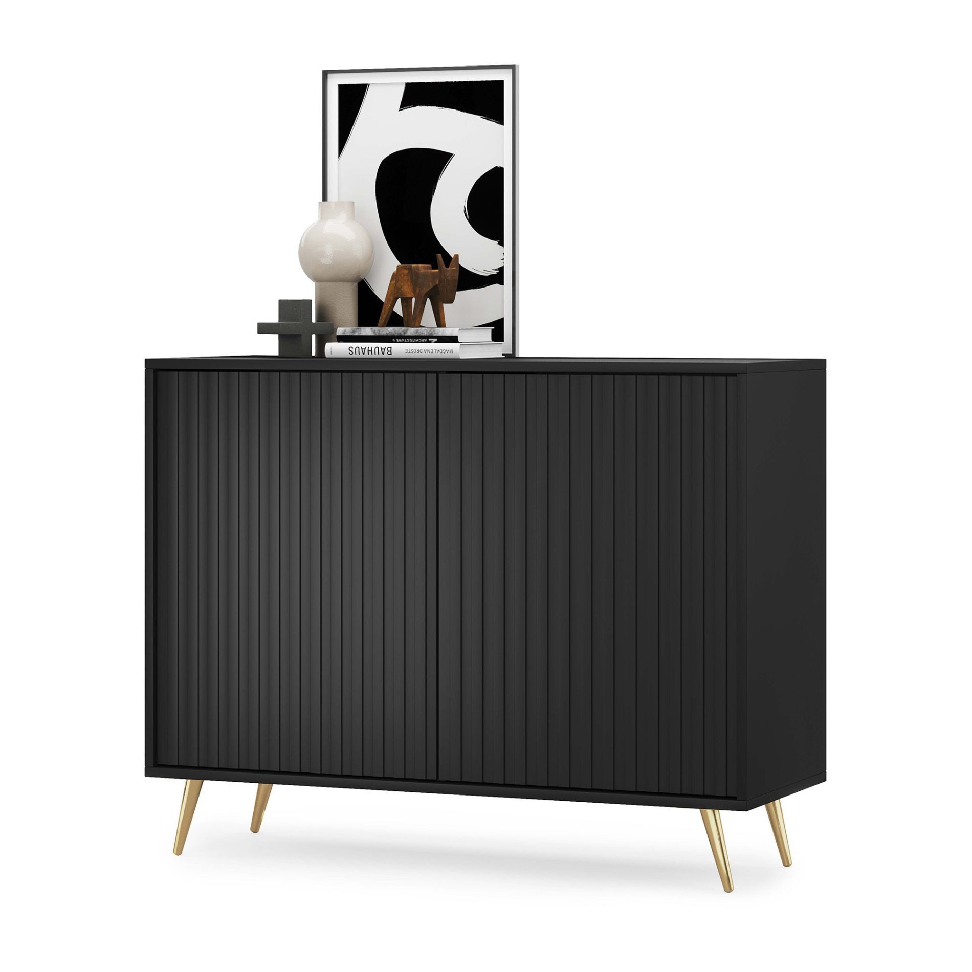 Selsey Sideboard BELLO, 2-türig mit Lamellenfronten und goldenen Beinen, 104 cm