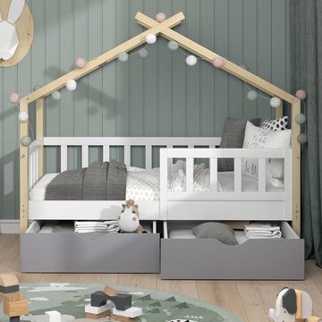 Vicco Kinderbett Hausbett Einzelbett 70x140cm DESIGN Natur Weiß