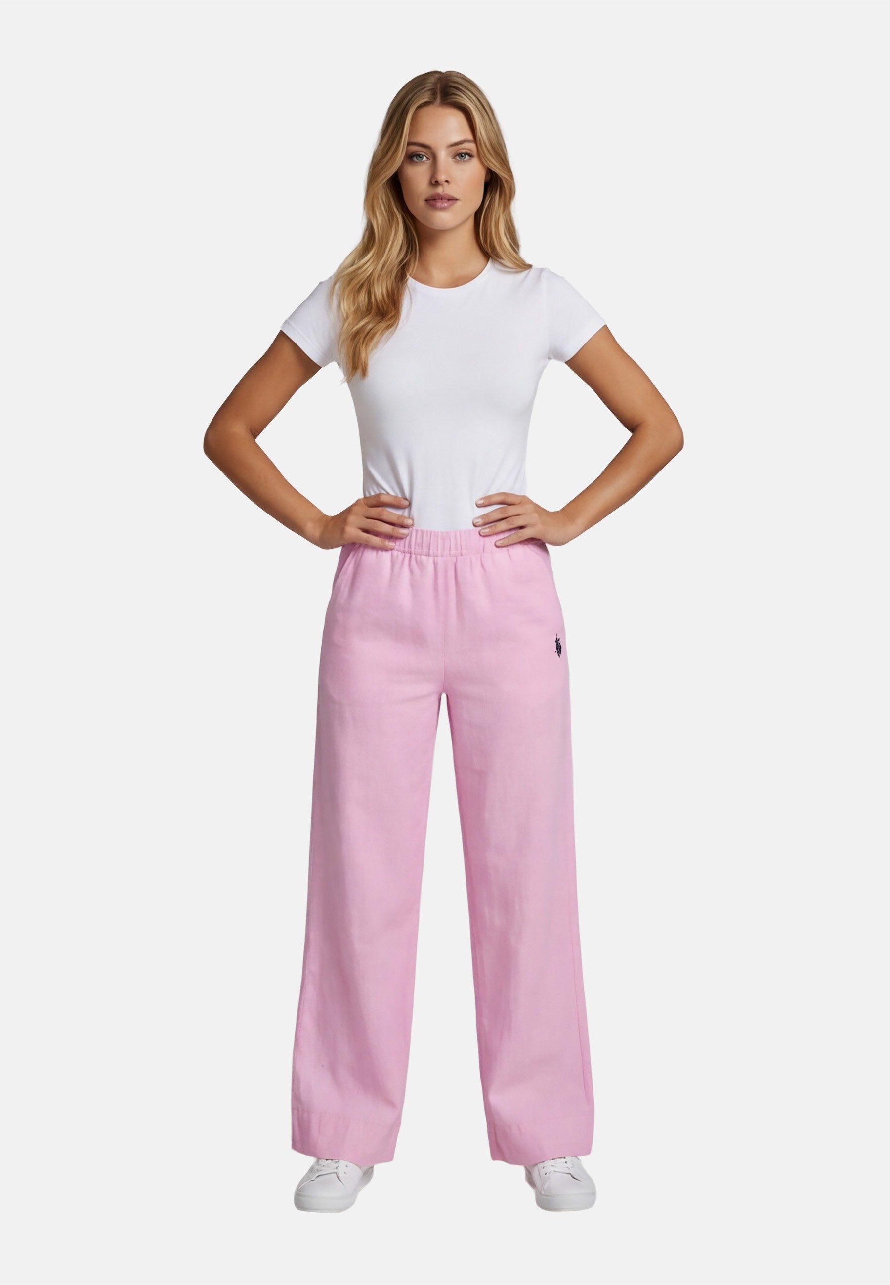 U.S. Polo Assn. Leinenhose USMoolly Damen - Sommerhose luftig mit elastischem Bund Leichte Hose aus Leinenmix mit Taschen und Komfortbund