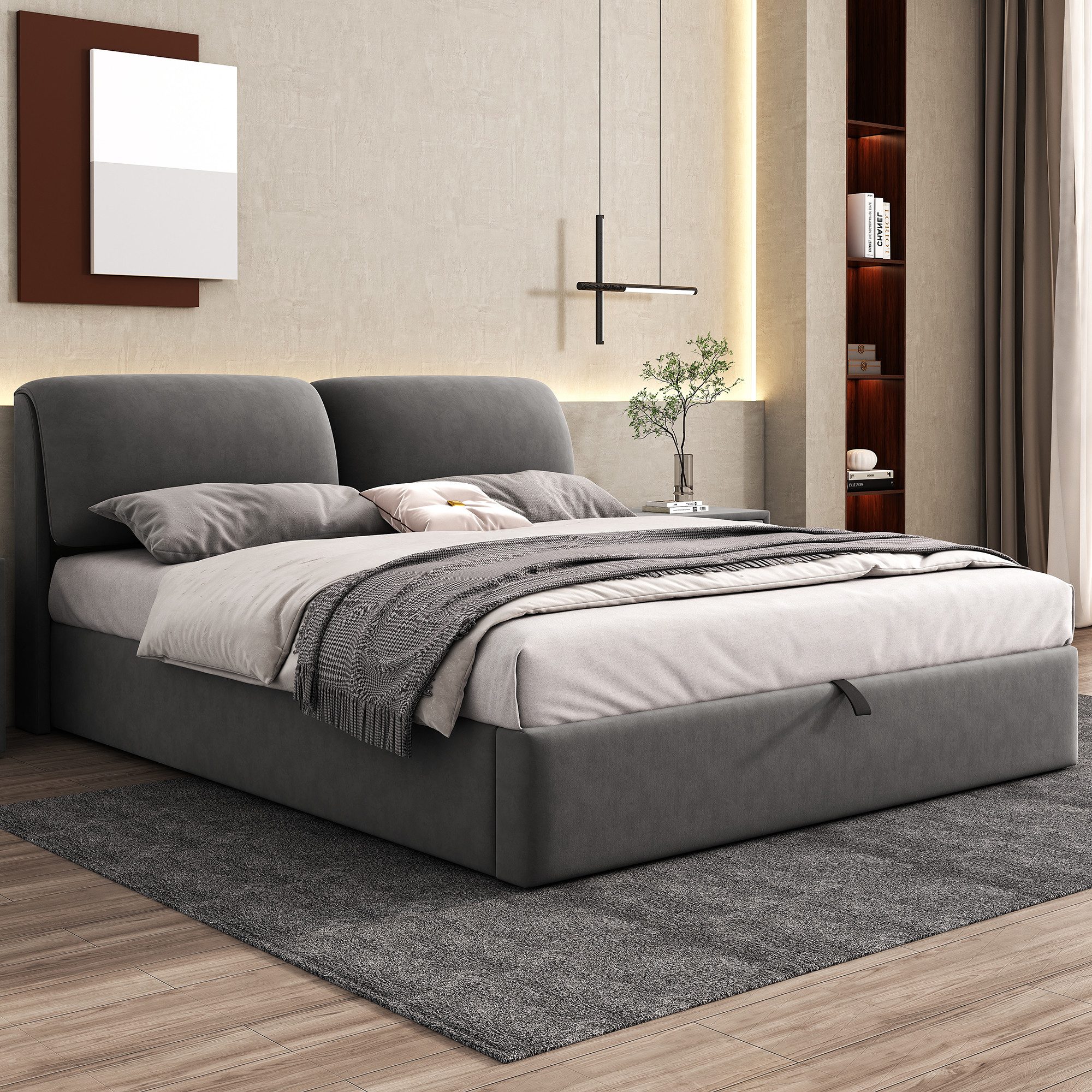 REDOM Polsterbett Hydraulisches Bett (180*200cm), mit 3 Schubladen,Bettkasten zur Aufbewahrung, Lattenrost mit Kopfteil