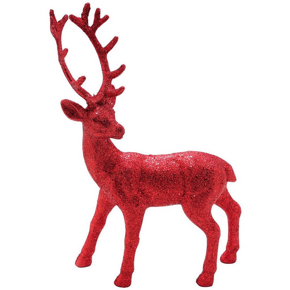 Macosa Home Weihnachtsfigur Deko-Objekt Hirschdekoration Weihnachten  Winter-Dekoration Tierfigur, Deko Hirsch stehend rot Glitzer Weihnachtsdeko  Dekofigur Dekohirsch