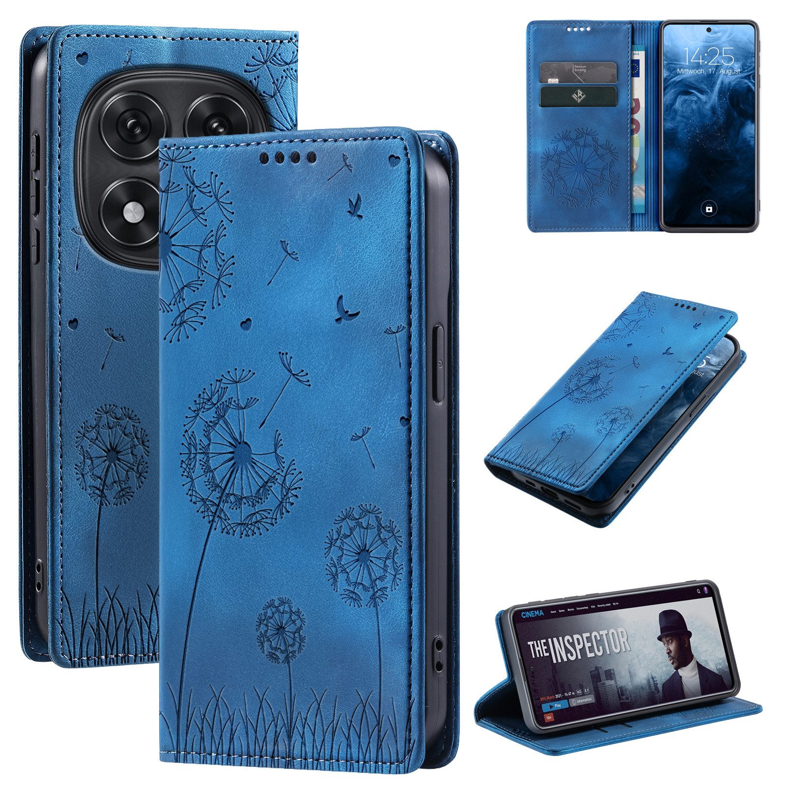 Tec-Expert Handyhülle Handy Hülle Klapphülle für Xiaomi Redmi Note 15 / 15 5G 6.77 Zoll, 6.77, Blumen Pusteblume Case Cover mit Kartenfächern und RFID Schutz