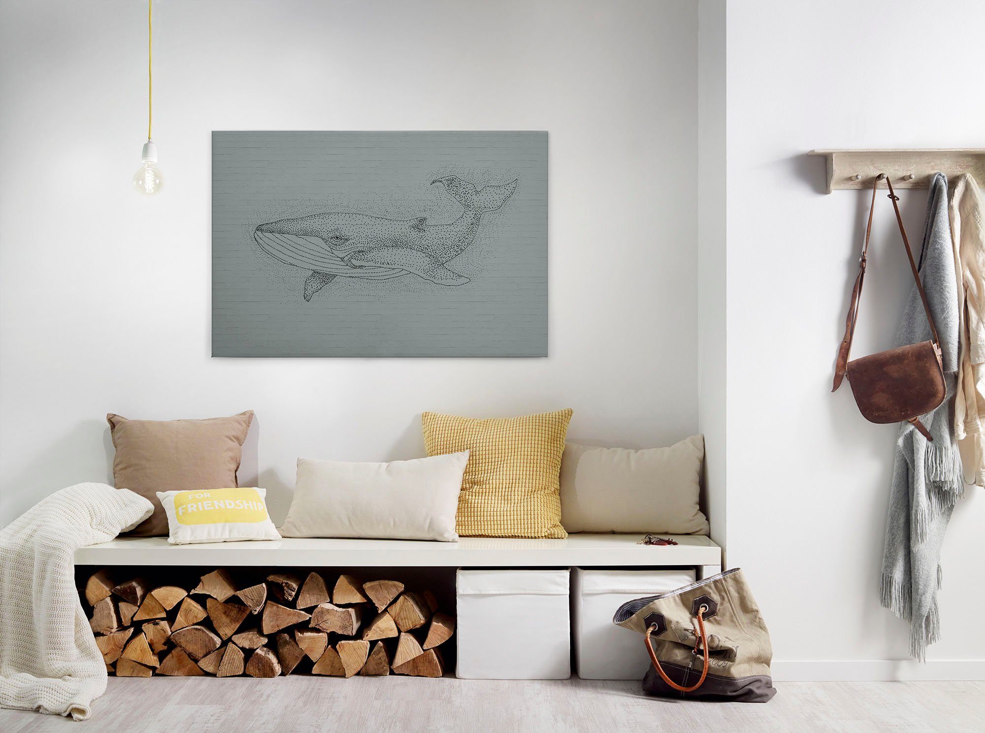 A.S. Création Leinwandbild titan 3, Kinder, Kunst, Tiere (1 St), Schwarz-Weiß Zeichnung Wal Keilrahmen Leinwand-Bild Wohnzimmer modern