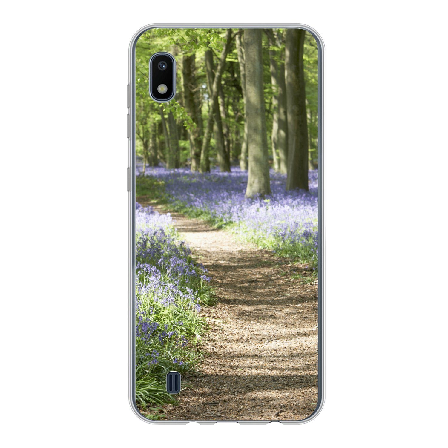 MuchoWow Handyhülle für Samsung Galaxy A10 Wald - Weg - Blumen - Lila - Grün - Natur, Smartphone-Bumper, Print, Handy Schutzhülle Dünn