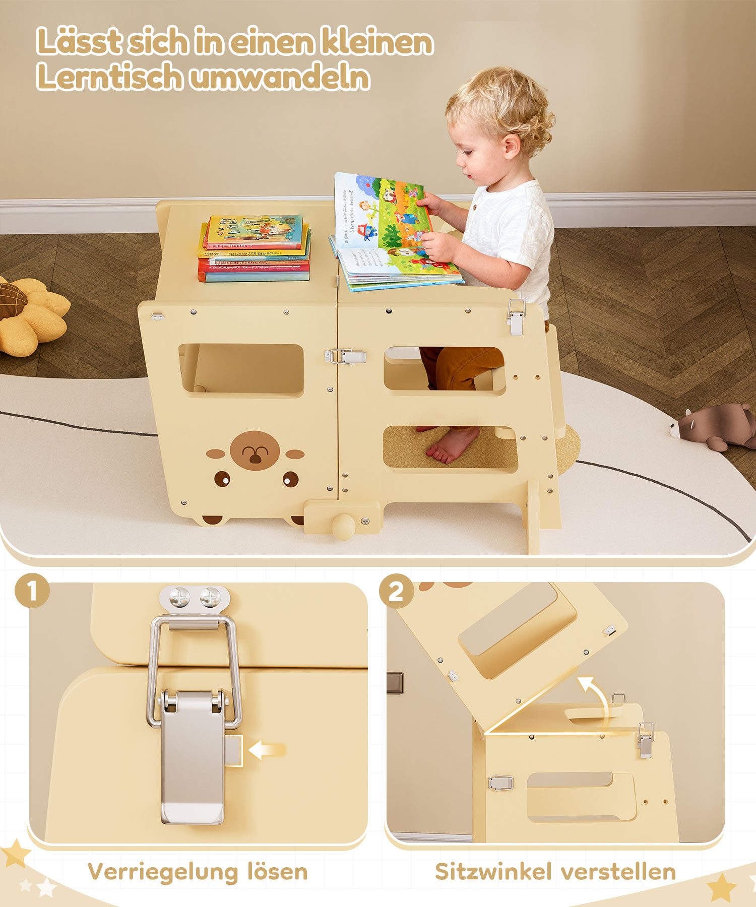 Yorbay Stehhilfe Lernturm (seitlichem Umkippschutz, 2 höhenverstellbaren Stufen), verstellbar zum Kindertisch inkl. Tafel – Bild 5 von 5