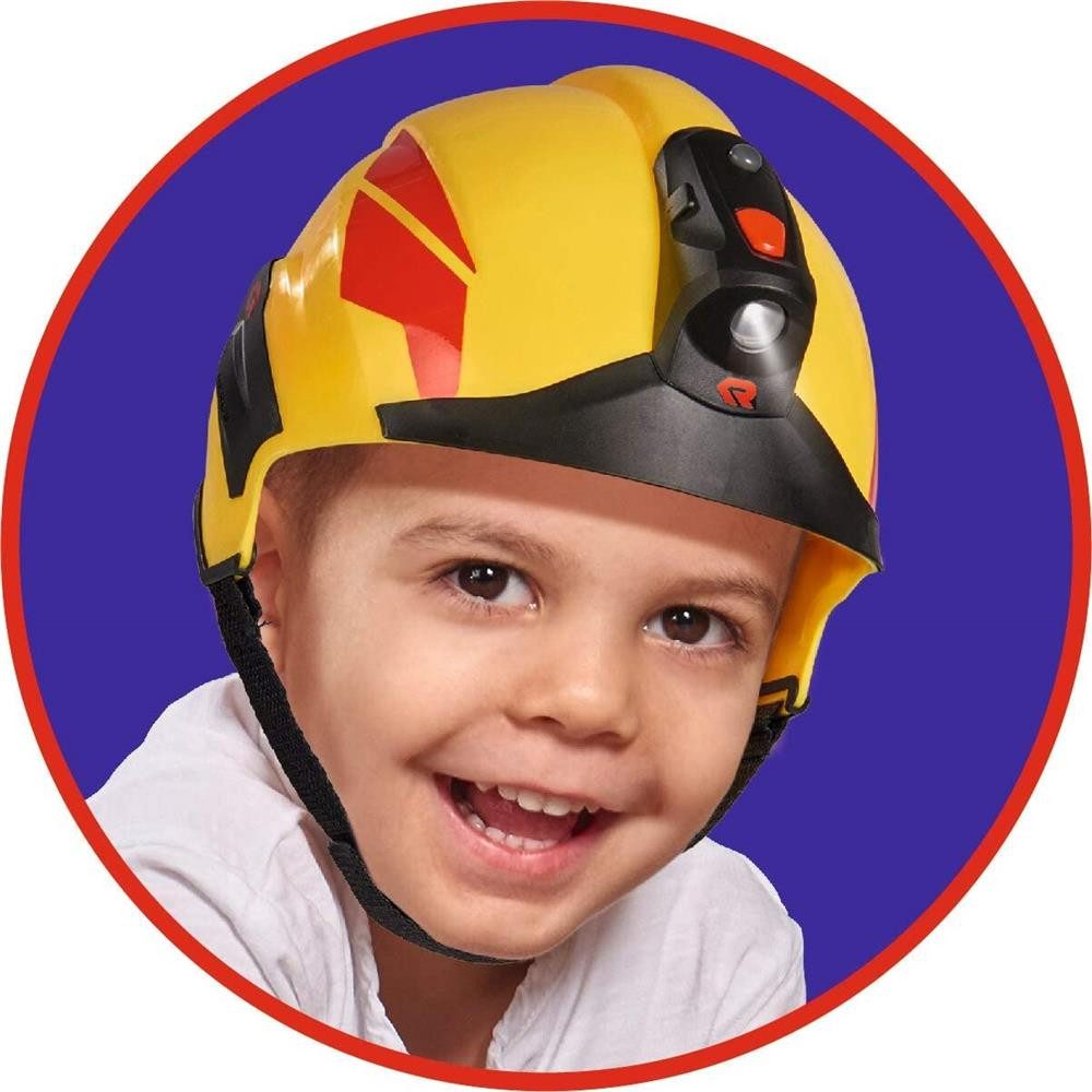 SIMBA Kinderhelm Rosenbauer Feuerwehrhelm mit abnehmbarer LED-Lampe ab 3 Jahren (Feuerwehrhelm, Feuerwehrhelm mit abnehmbarer LED-Lampe), Abnehmbare LED-Lampe, größenverstellbar, Kinnband, 20 cm