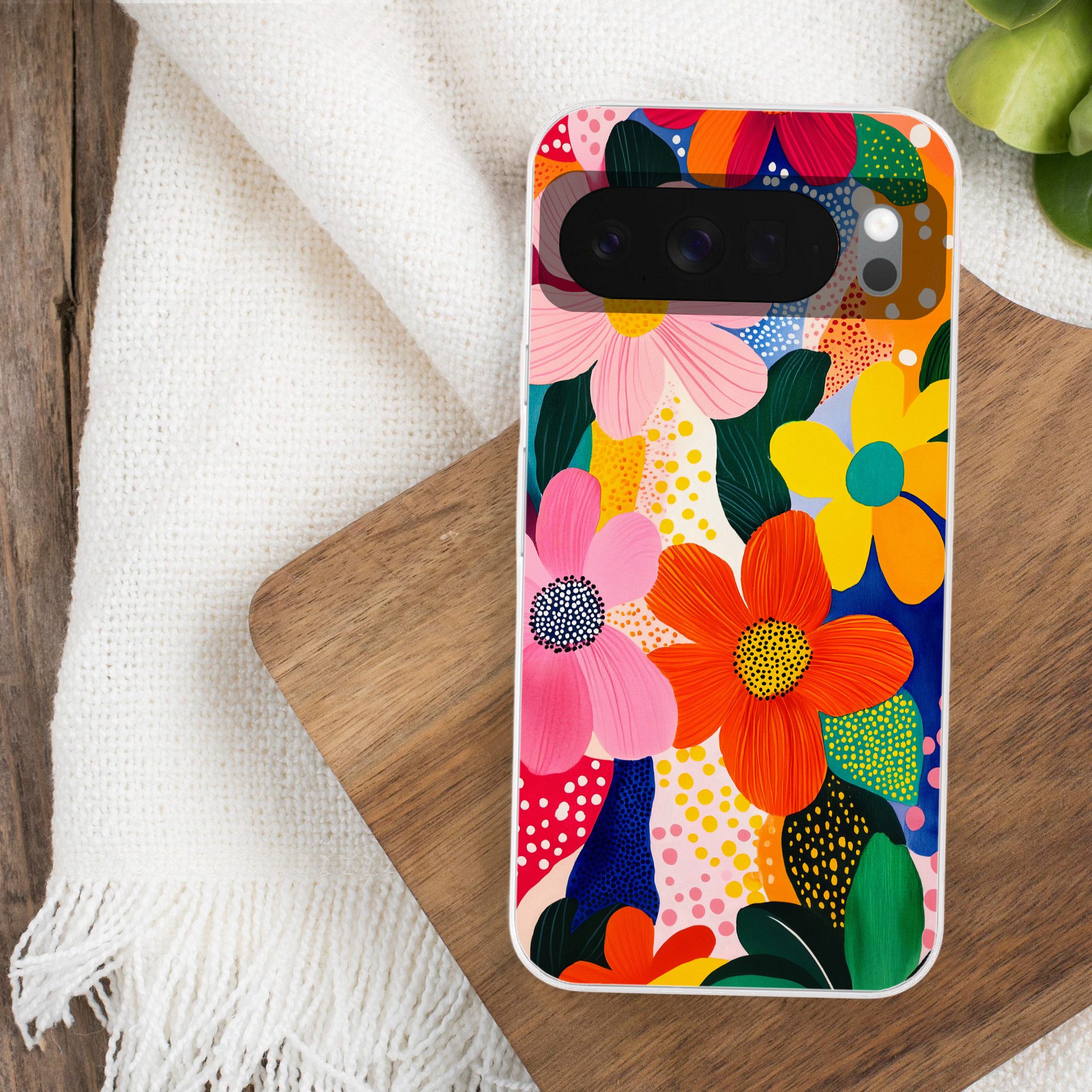 MuchoWow Handyhülle für Google Pixel 10 Blumen - Bunt - Tupfen, Phone Case, Silikon, Schutzhülle Dünn
