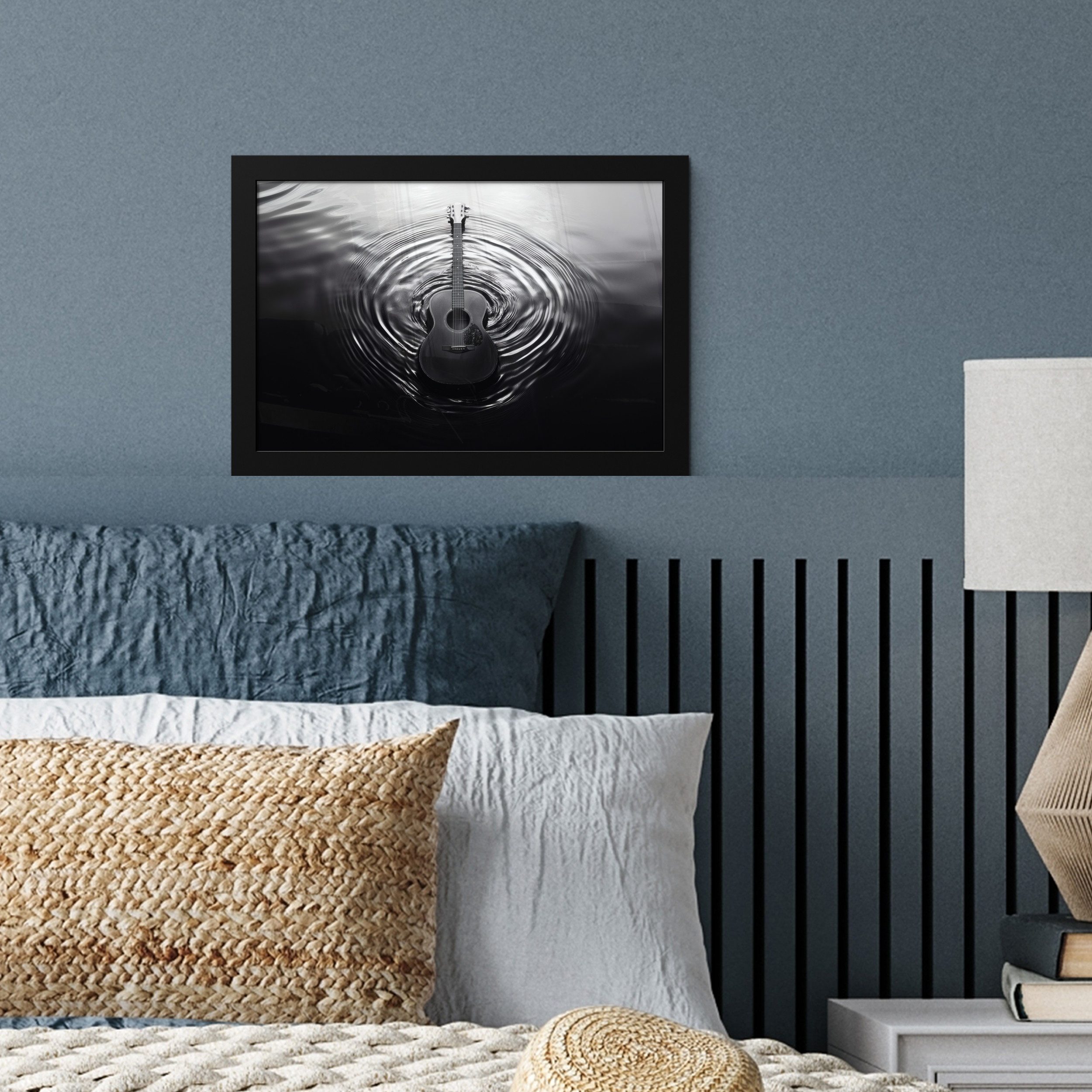 MuchoWow Poster Gitarre - Holz - Wasser, (1 St), Wandbilder, Deko Wohnzimmer Schlafzimmer, 30x20 cm