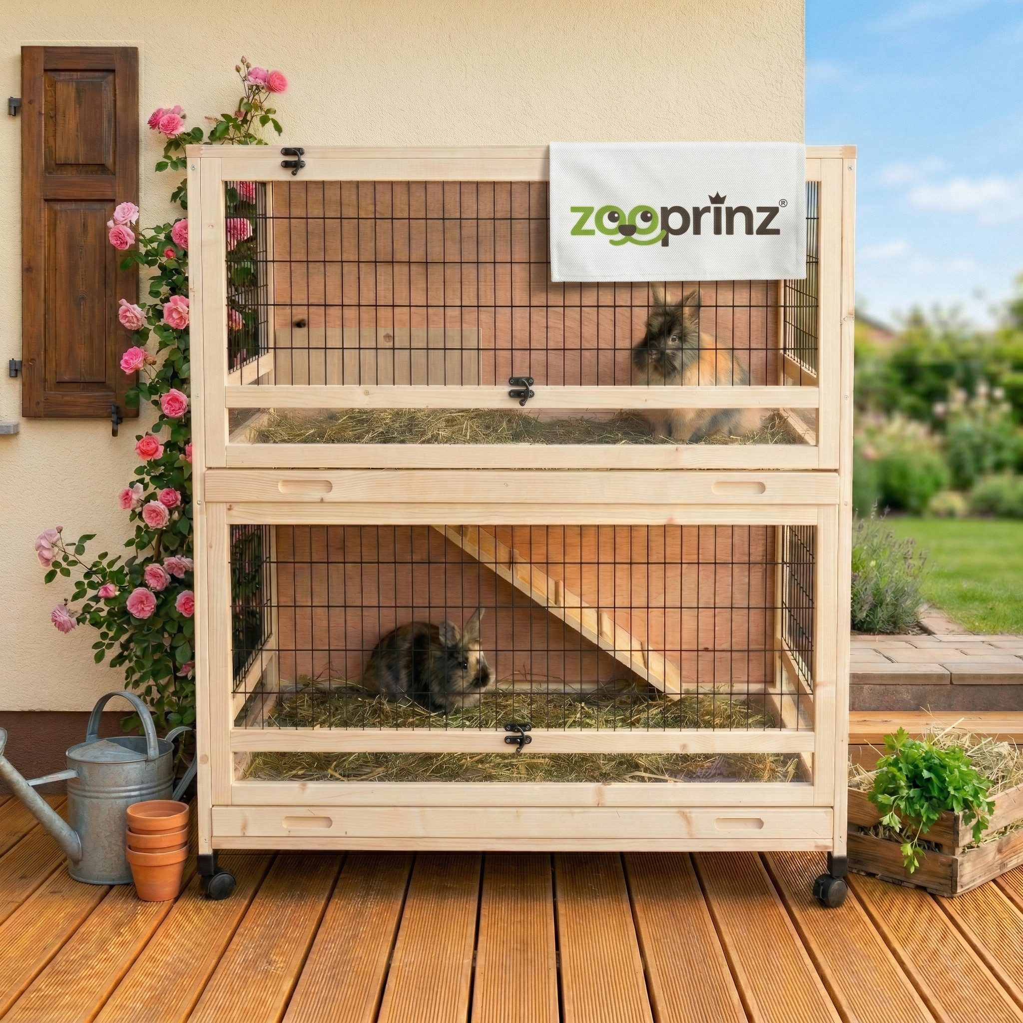 Zooprinz Kleintierstall Knuffel auf Rollen mit Klappdach, 2 Etagen, Plexiglas, 115x118x60 cm (BxHxT)