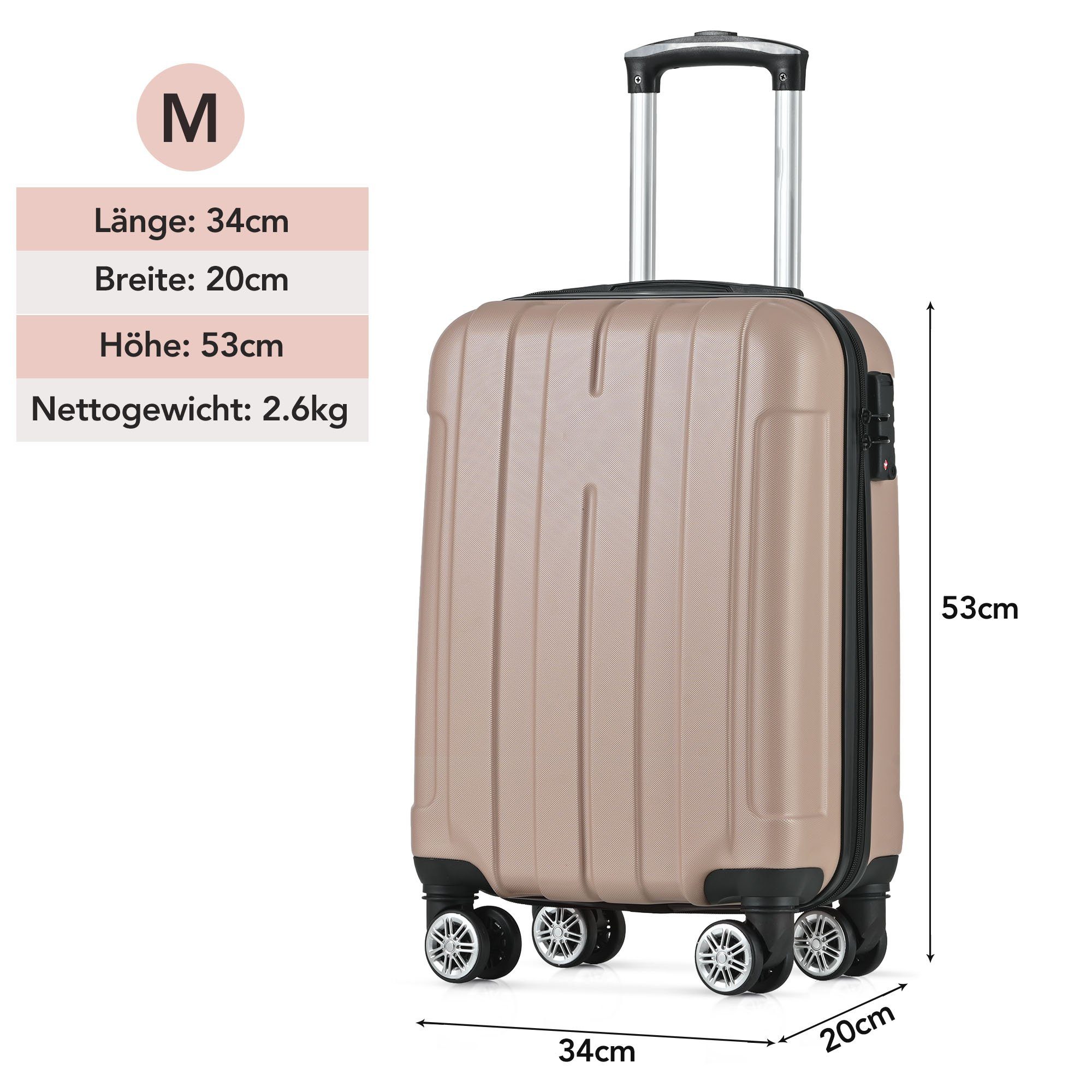 Hartschalen-Trolley Hartschalen-Handgepäck, 4 Rollen, Koffer mit TSA-Schloss und Universalrad, Erweiterbar Seitengriff