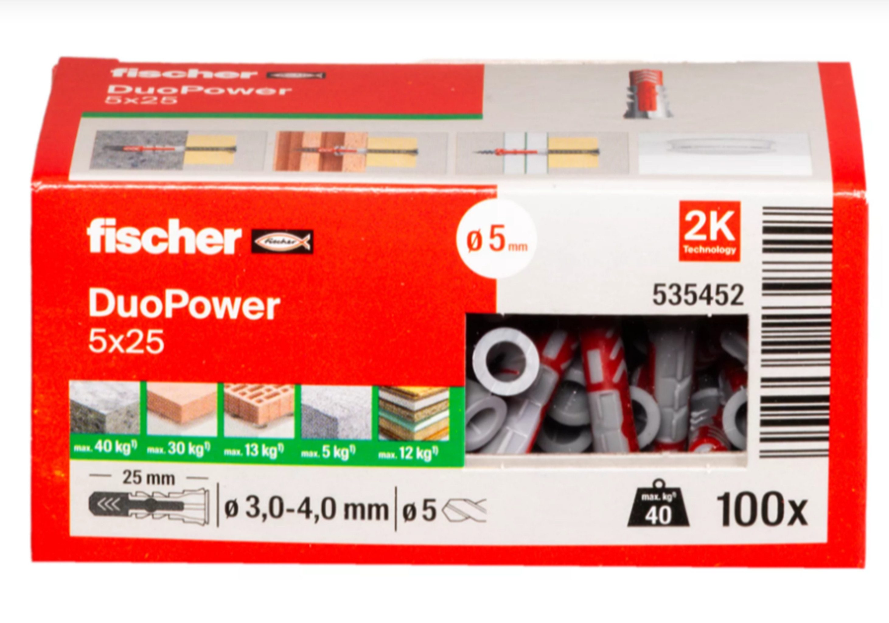 fischer Винты- und Дюбель-Set Duopower Universaldübel ohne Schraube, (100 St)