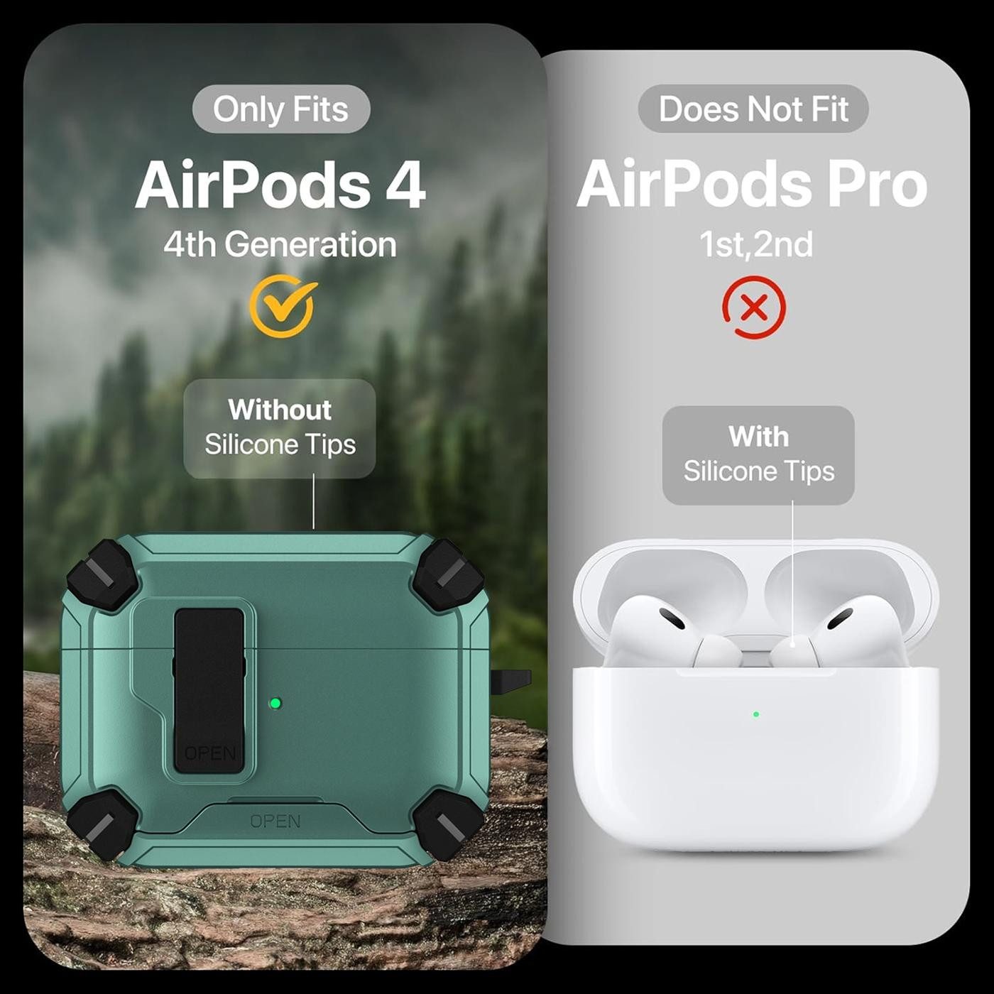 CoolGadget Kopfhörer-Schutzhülle Defender Hülle für Apple AirPods 4 magnetisch mit Karabiner, 360° Full-Body Case Schutzhülle Handy Standfunktion magnetisch lad – Bild 3 von 5
