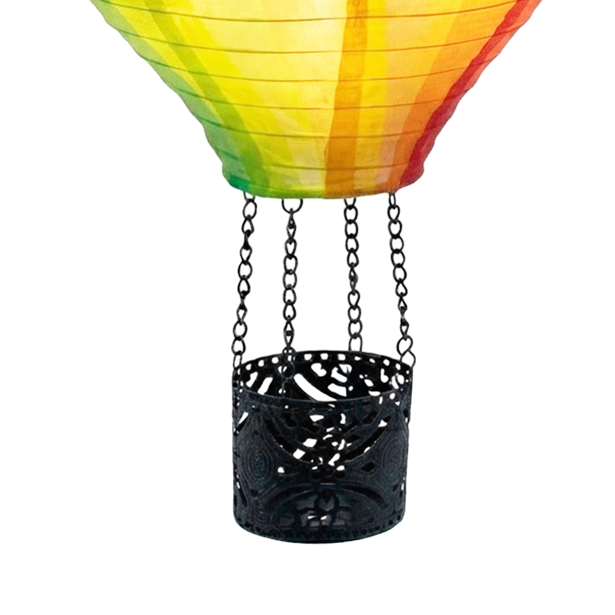 Spetebo LED Dekofigur Solar Heißluftballon aus Nylon bunt zum Hängen, Einschalten bei Dämmerung, LED fest integriert, orange (feuerfarben), mit Flammen Effekt – Bild 5 von 5