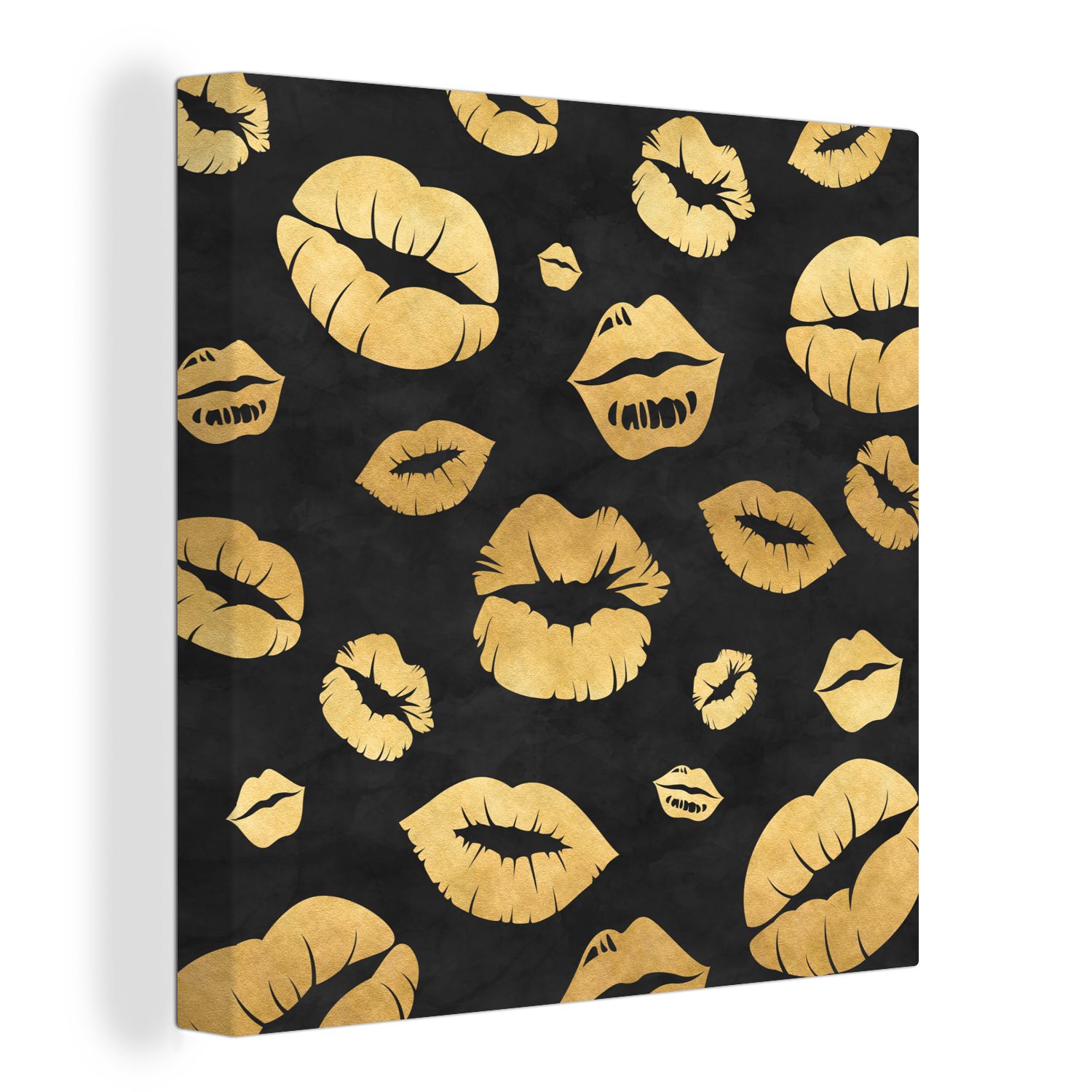 OneMillionCanvasses® Leinwandbild Muster - Kuss - Gold - Schwarz, (1 St), Leinwand Bilder für Wohnzimmer Schlafzimmer