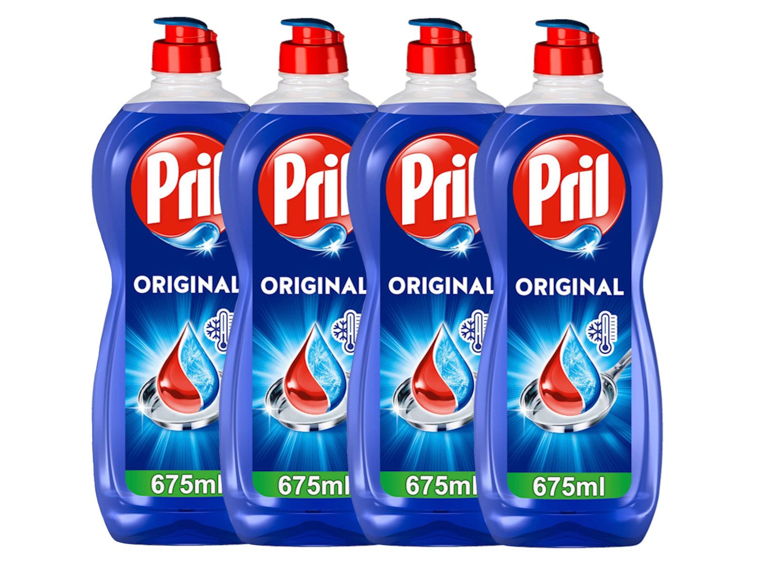 PRIL Original 4 x 675ml Geschirrspülmittel (Spar-Pack, [4-St. selbstaktiv gegen Fett & Stärke)