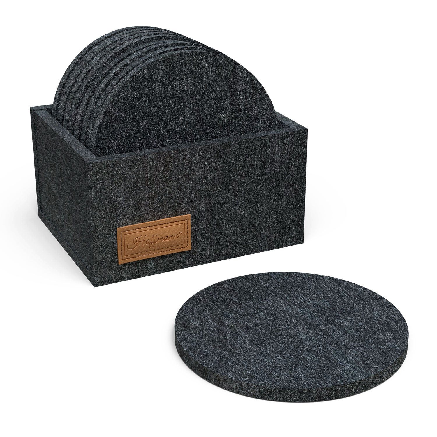 Hoffmann Germany Glasuntersetzer Filz Ø 10 cm, 10er-Set mit Box, anthrazit, hitzebeständig, Zubehör für alle Gläser und Tassen bis Ø 10 cm, Set, 11-tlg., 5 mm Filz, abwaschbar, 200°C, 90% Polyester, inkl. Box