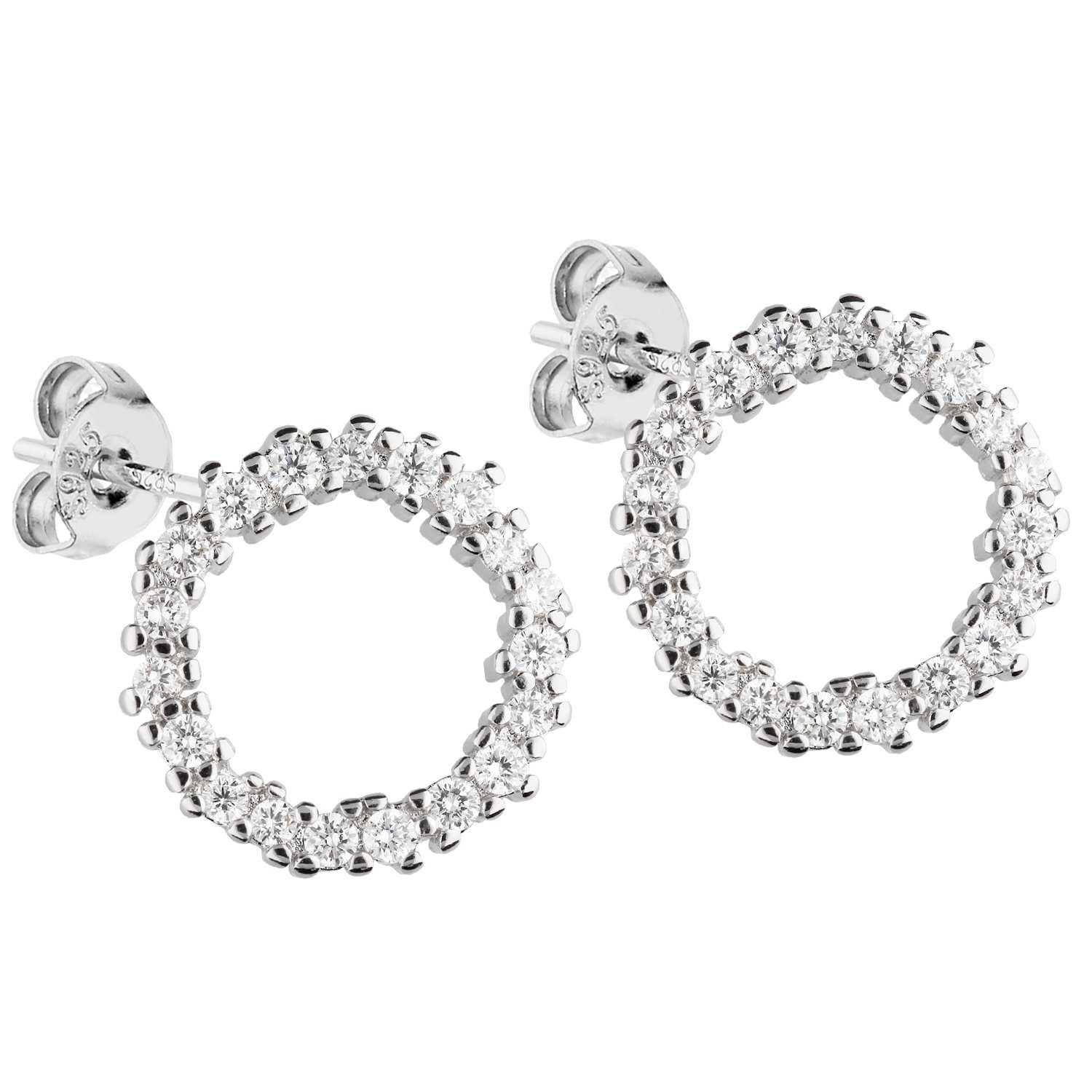 LÖB Paar Ohrstecker Ohrringe Silber Stecker Kreis Ring Offen Strass Zirkonia Rund Modern (Geschenke für Frauen Freundin zum Geburtstag Ostern, Inkl. Ювелирные изделияbox), Ohrstecker Glitzer Steine Klein Braut Brautschmuck Minimalistisch