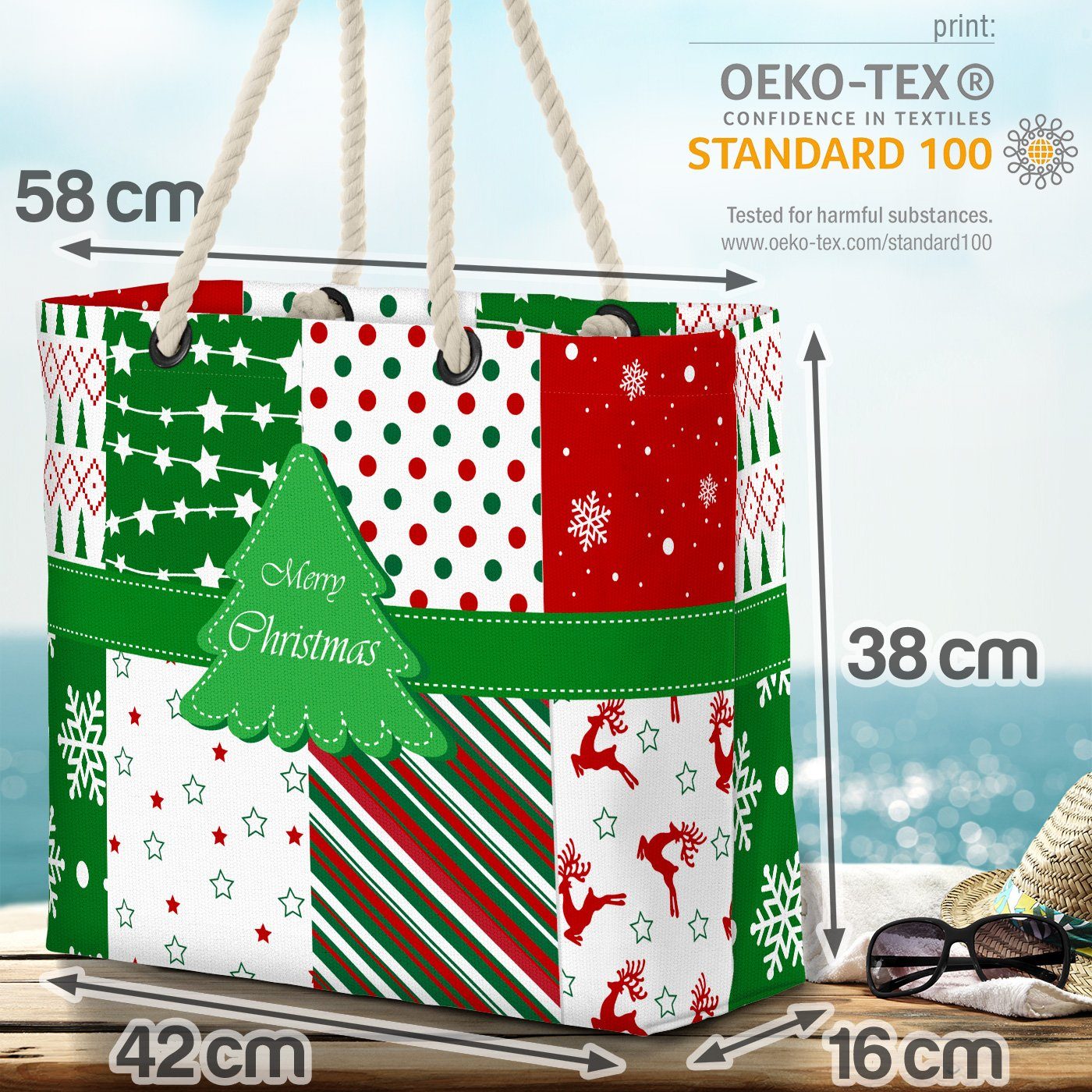 Bag gemustert Beach Strandtasche Dekoration Deko (1-tlg), Muster Weihnachten Weihnachtsmuster Winter VOID