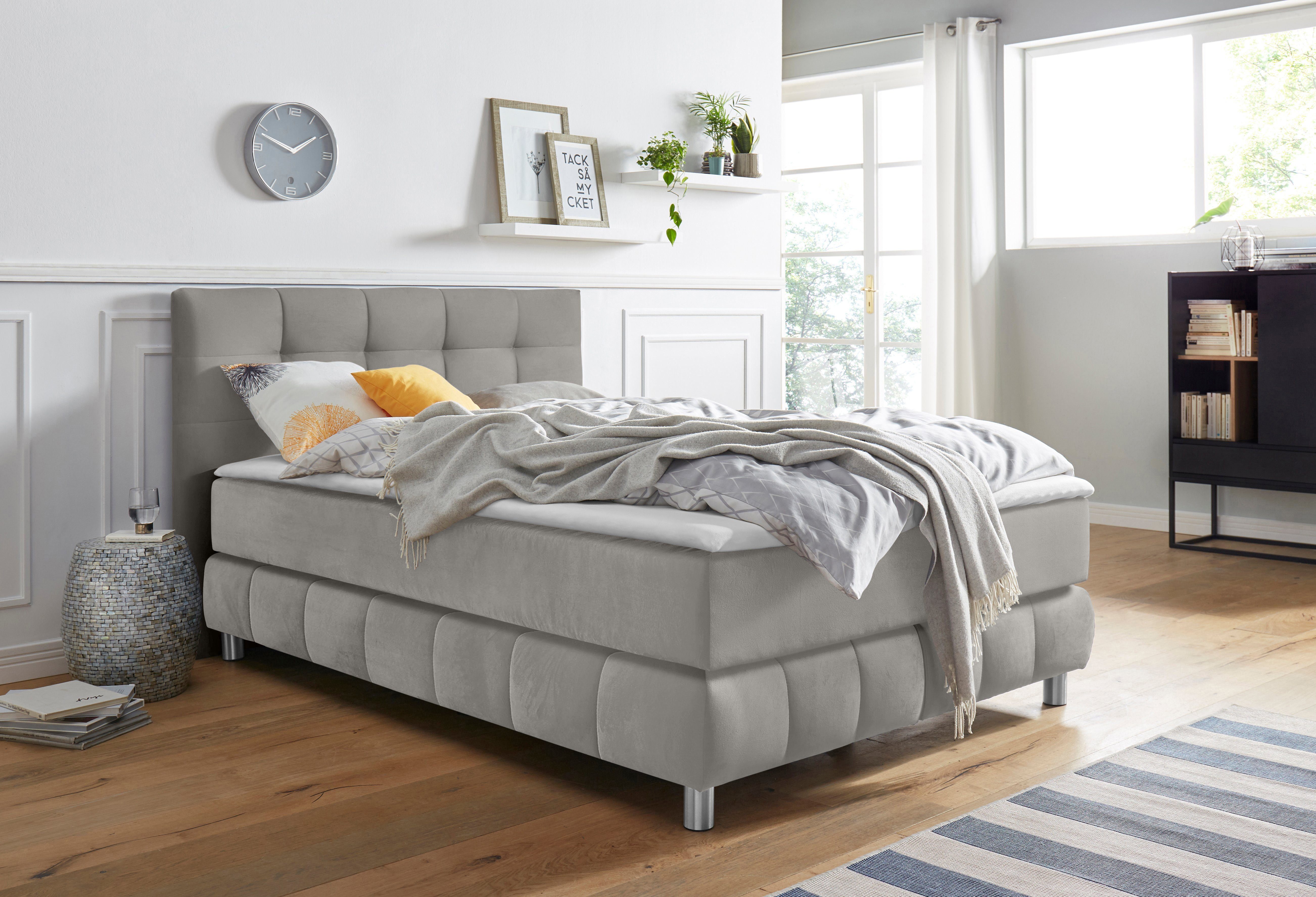 andas Boxspringbett Salo XXL, in Samtoptik oder Struktur, 6 Breiten in Überlänge 220cm, 4 Härtegrade