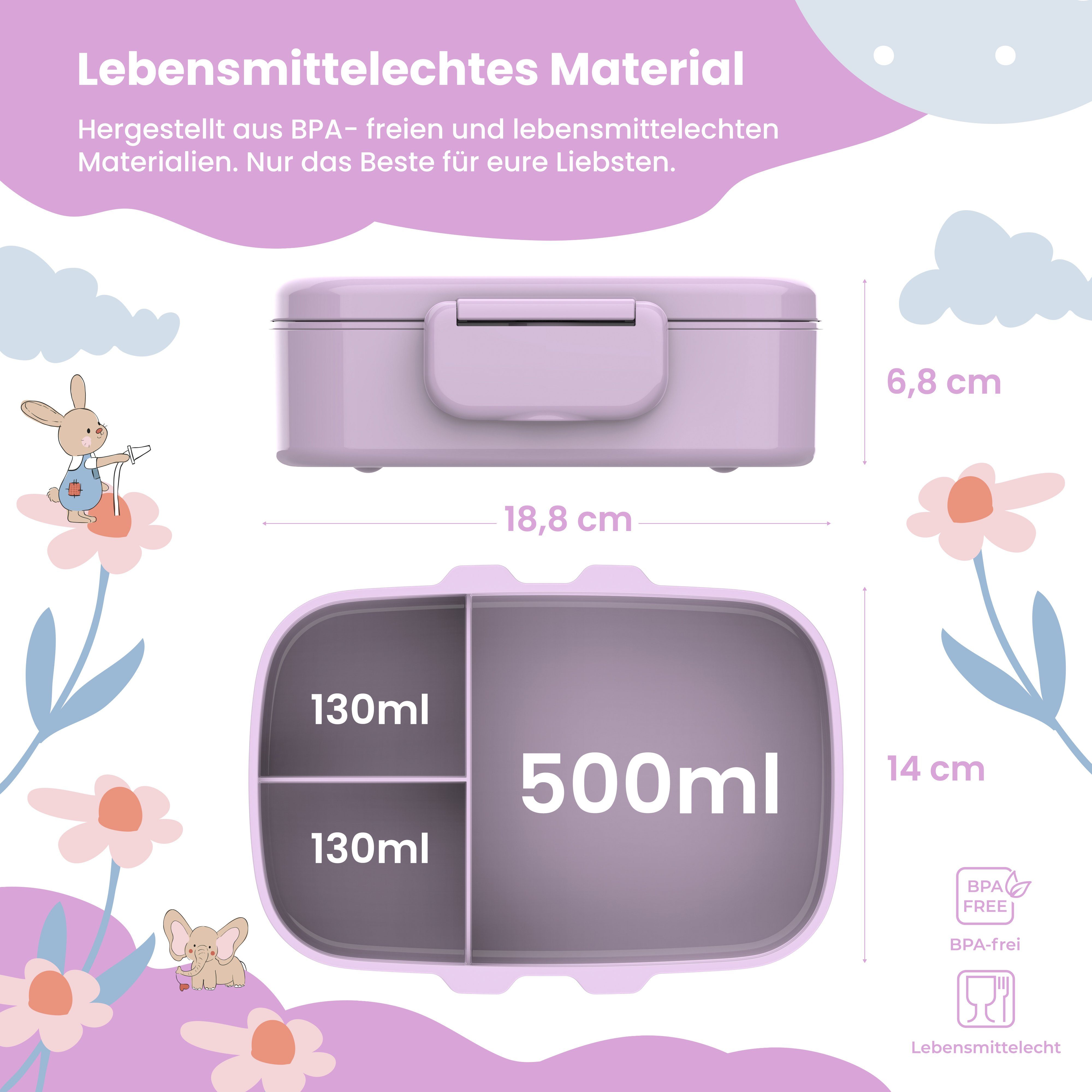 BEARFOOT Lunchbox Brotdose Kinder mit Fächern, leicht & auslaufsicher - Lama, Kindergarten und Schule - Mädchen und Jungen, Vesperbox, Snackbox