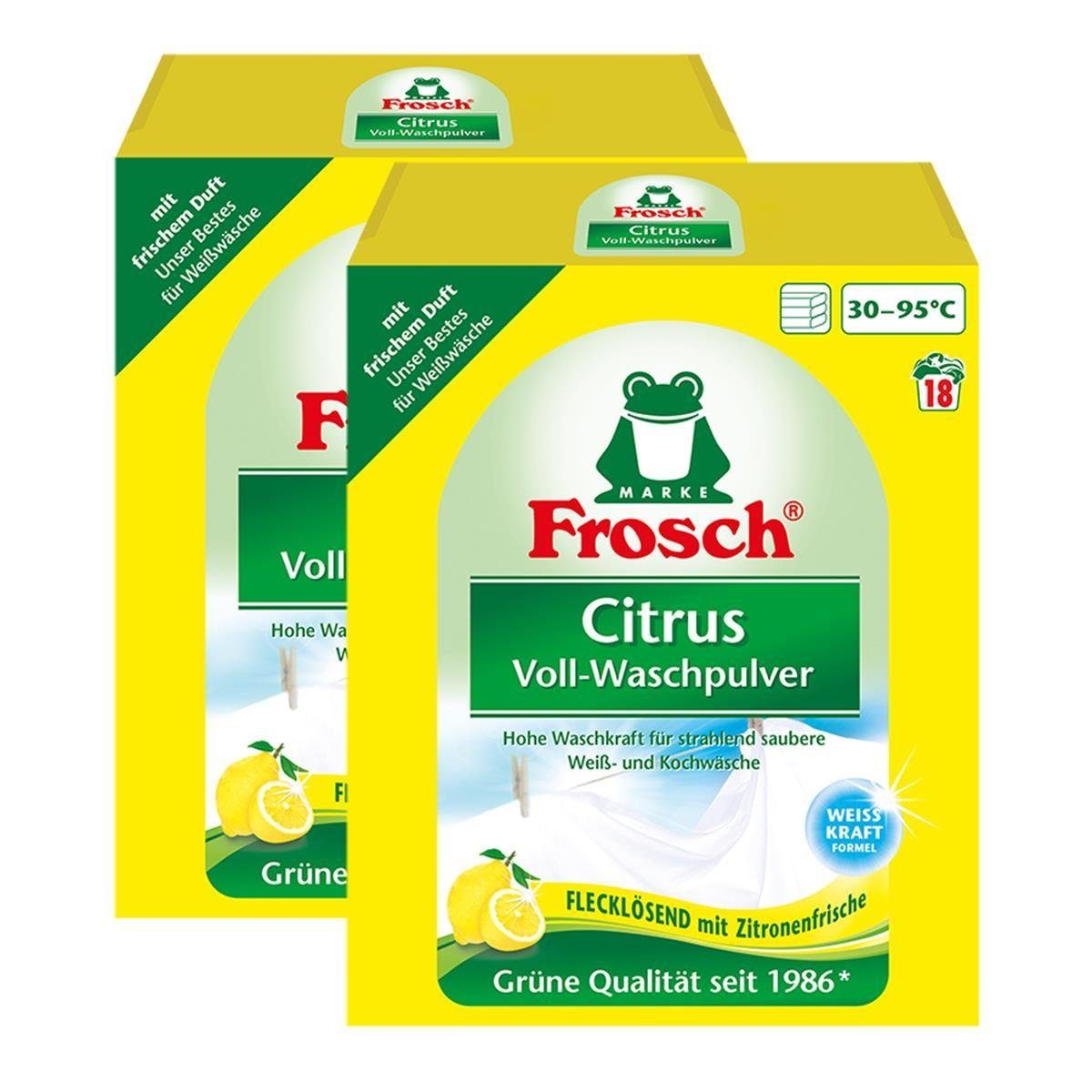 FROSCH 2x Frosch Citrus Voll-Waschpulver 1,35 kg - Flecklösend mit Zitrone Vollwaschmittel | Waschmittel