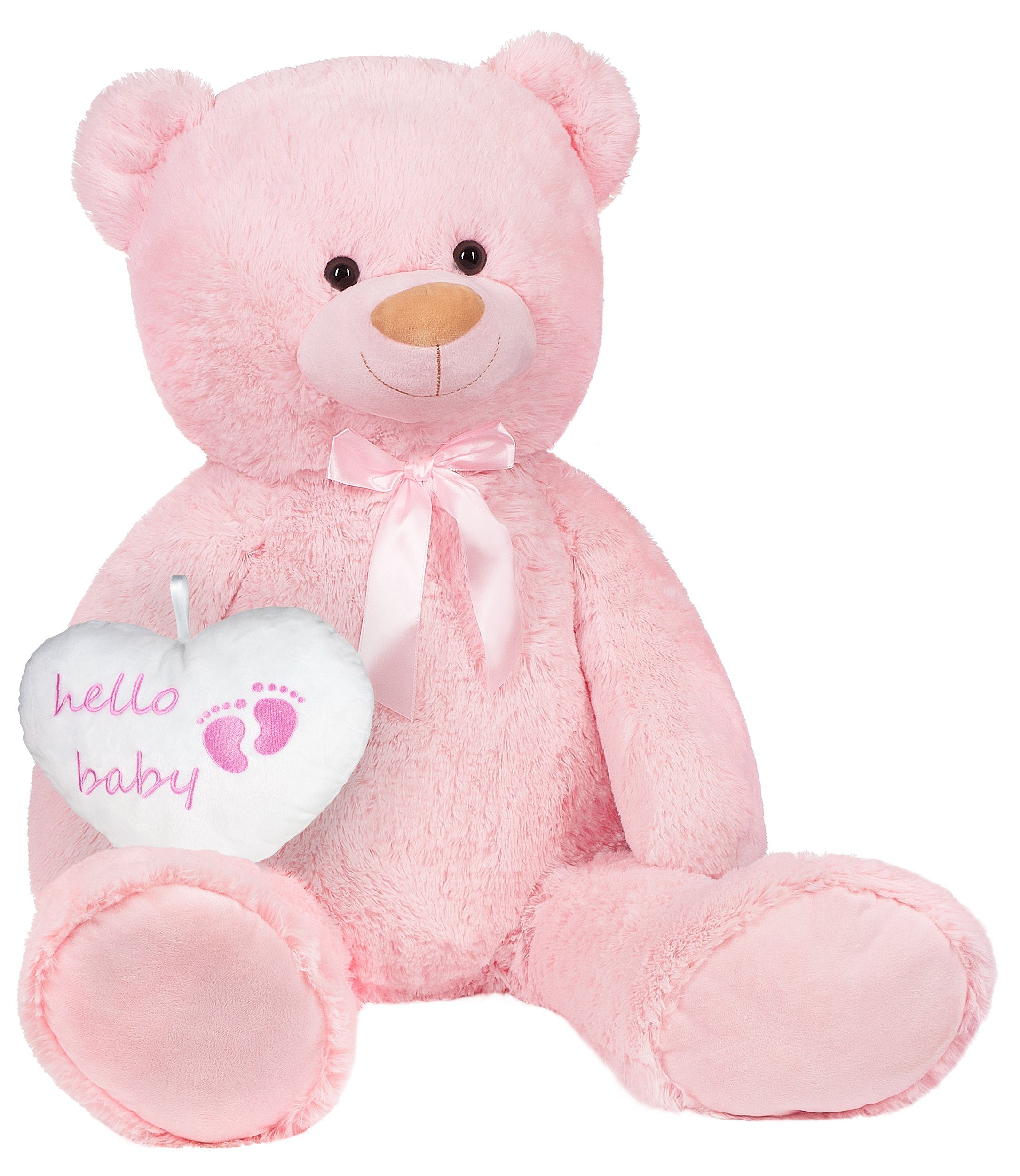BRUBAKER Kuscheltier XXL Teddybär 100 cm groß mit Hello Baby Herz (1-St), großer Teddy Bär, Stofftier Plüschtier