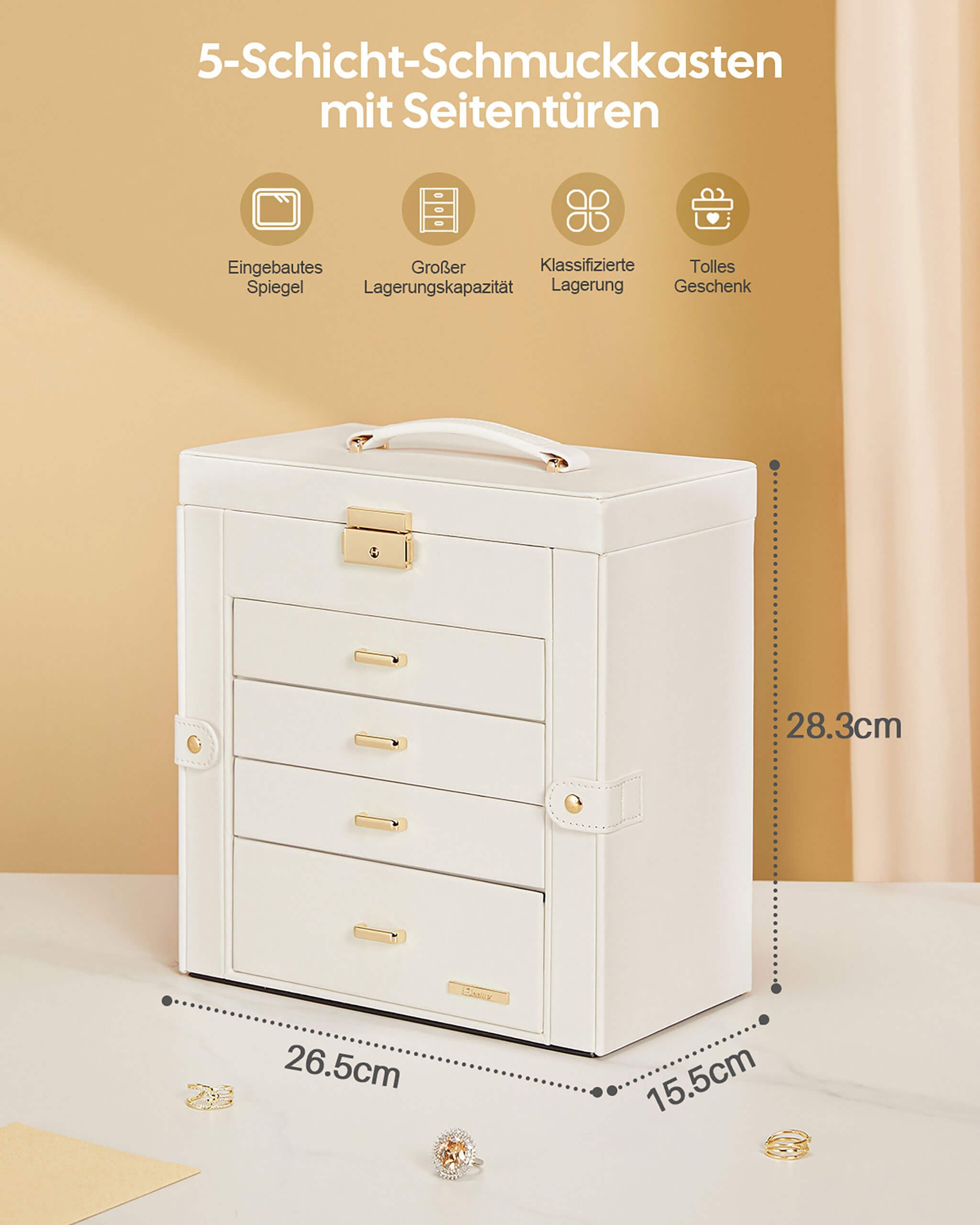 Yorbay Schmuckkasten Groß Schmuckkoffer mit 5 Ebenen, 2 Seitenfächern, Weiß günstig online kaufen