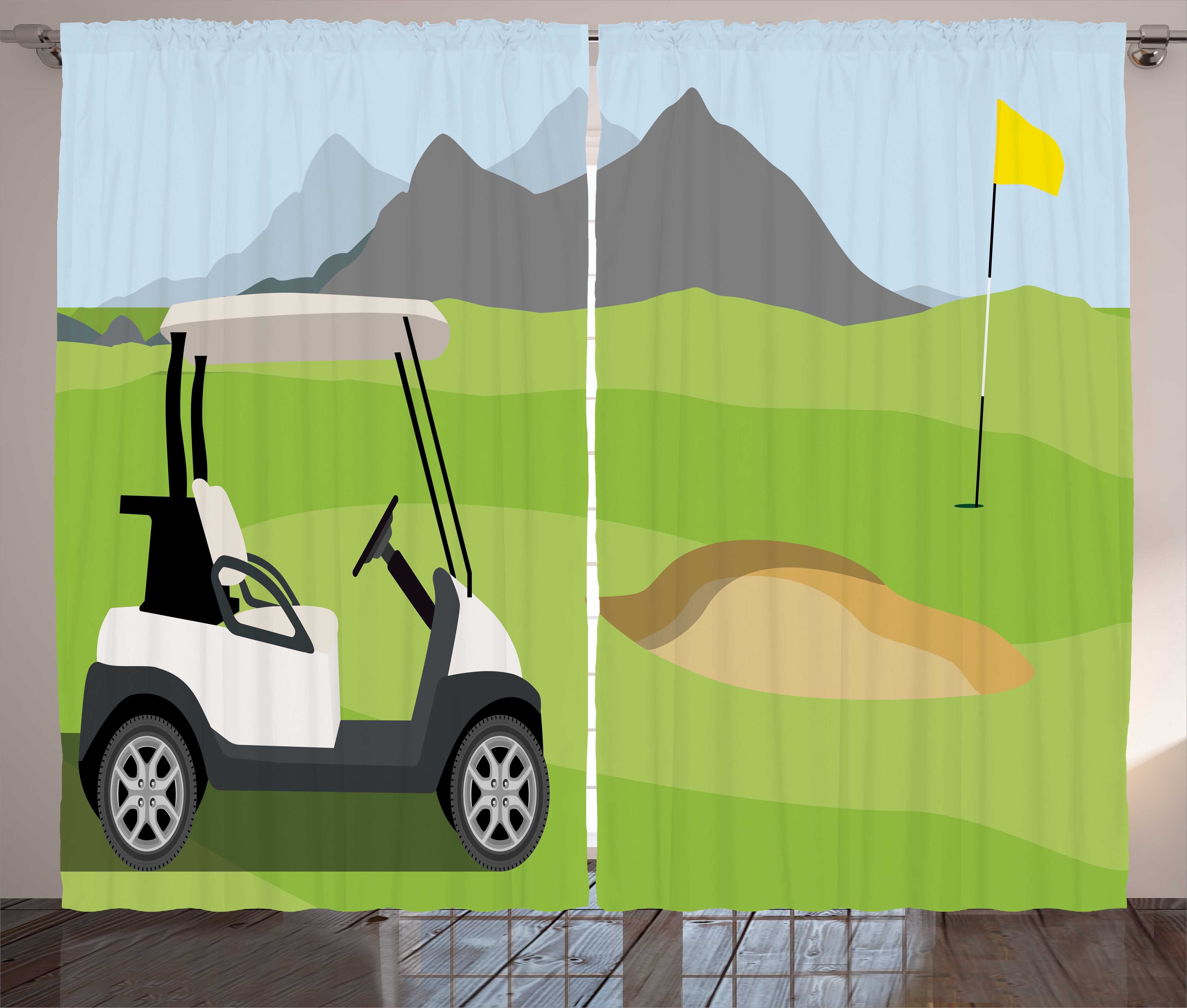 Gardine Schlafzimmer Kräuselband Vorhang mit Schlaufen und Haken, Abakuhaus, Golfplatz-Szene Cartoon Golf Club