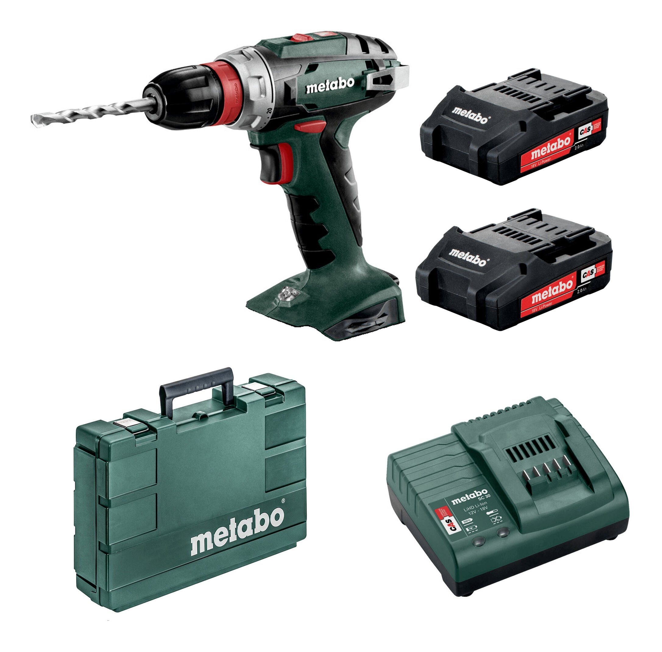 metabo Akku-Bohrschrauber BS 18 Quick, 18 V, Bohrmaschine 2 x 2 Ah Li-Ion im Kunststoffkoffer