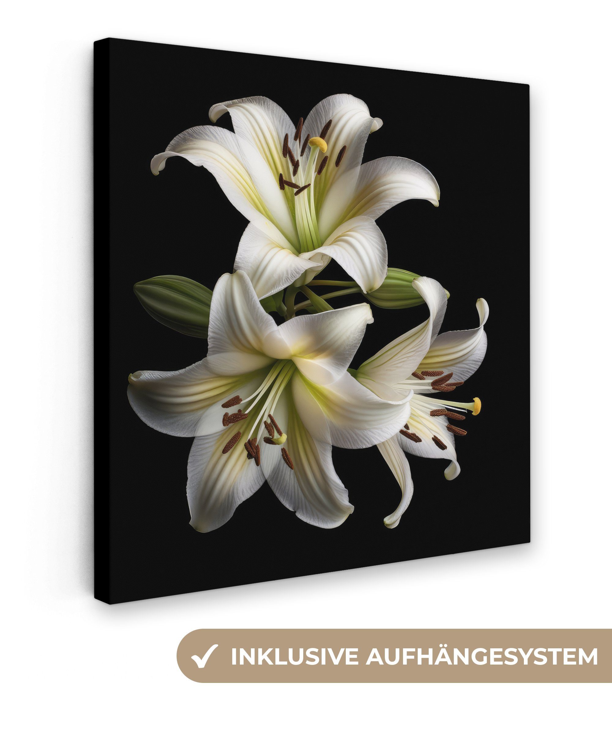 OneMillionCanvasses® Leinwandbild Lilie - Blumen - Weiß - Natur - Botanisch, (1 St), Leinwand Bilder für Wohnzimmer Schlafzimmer, 20x20 cm